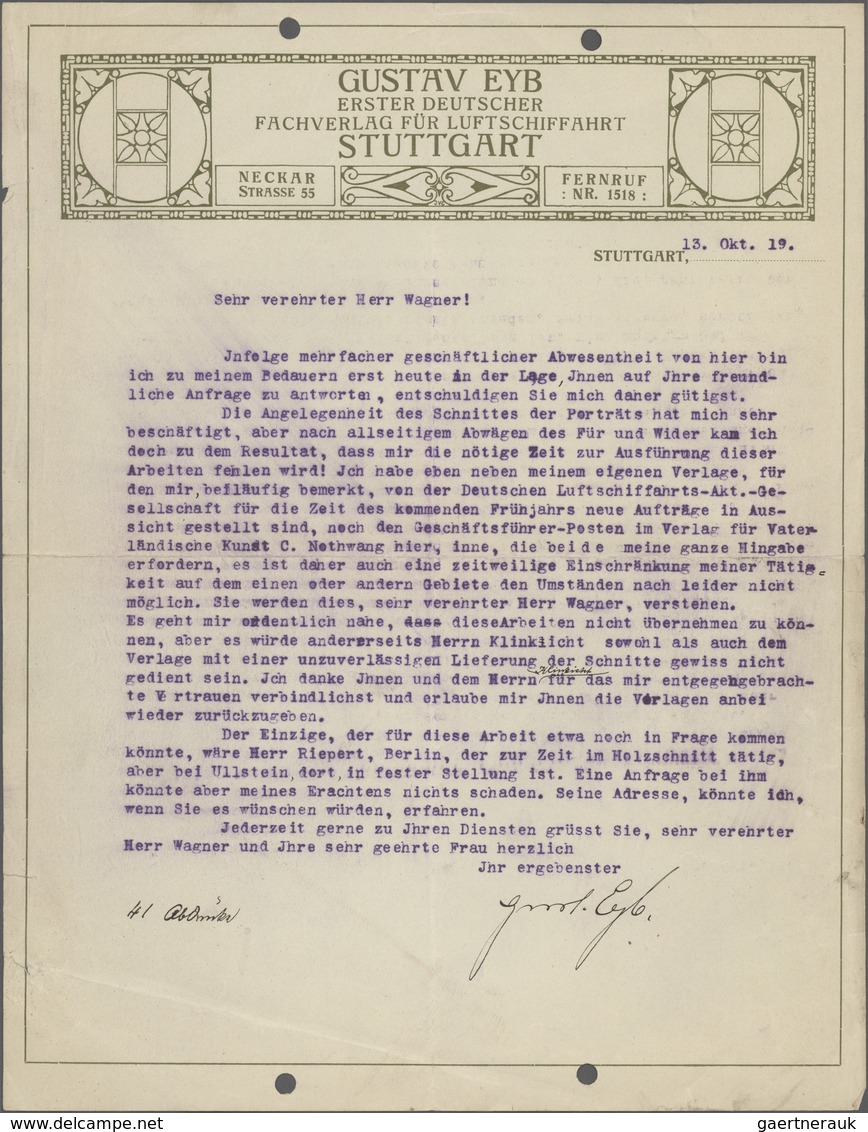Thematik: Zeppelin / Zeppelin: Original Gustav Eyb Letter On His Letterhead Typewritten And Signed ' - Zeppelins