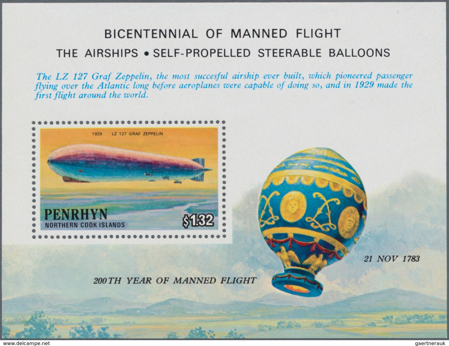 Thematik: Zeppelin / Zeppelin: 1983, Bicentennial Of Manned Flight - The Airship, Penrhyn Michel No. - Zeppeline