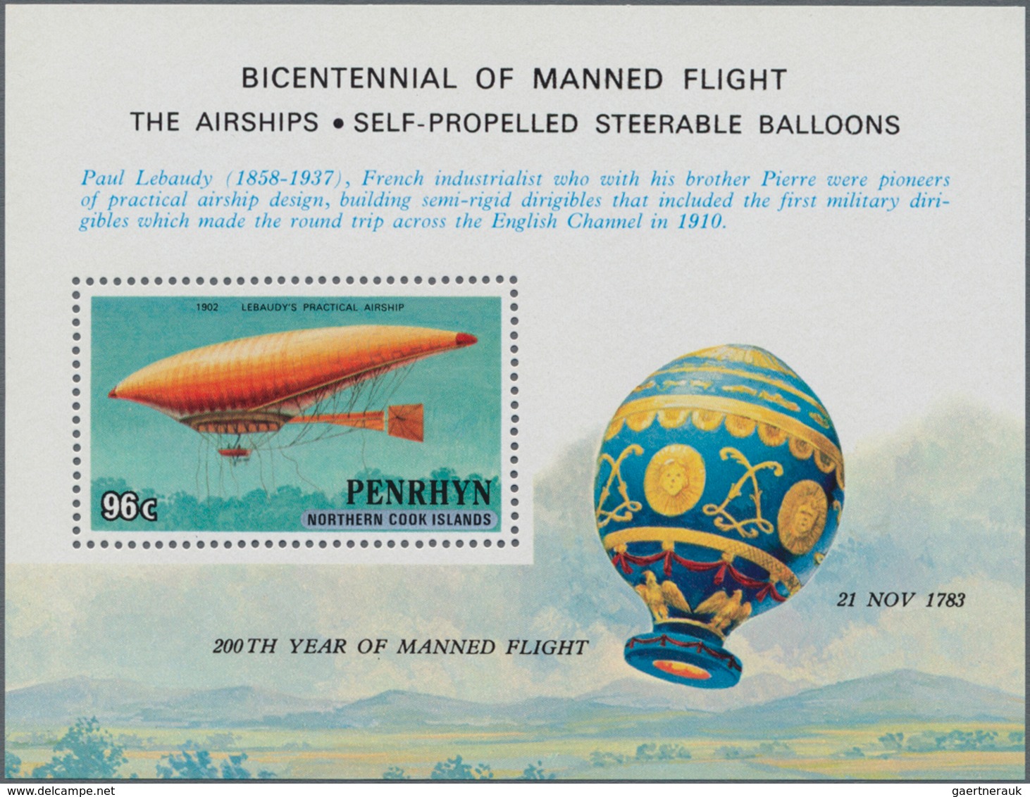 Thematik: Zeppelin / Zeppelin: 1983, Bicentennial Of Manned Flight - The Airship, Penrhyn Michel No. - Zeppelins