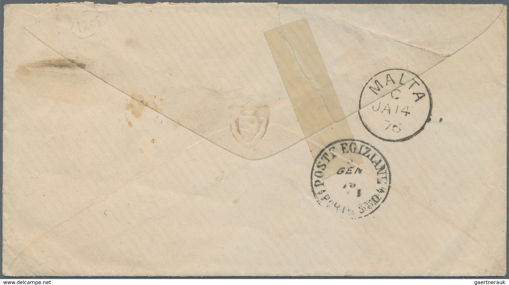 Ägypten: 1876 Cover From Cairo To MALTA, Franked By 1872-75 20pa. Grey-blue And 1pi. Rose Tied By "P - 1866-1914 Ägypten Khediva