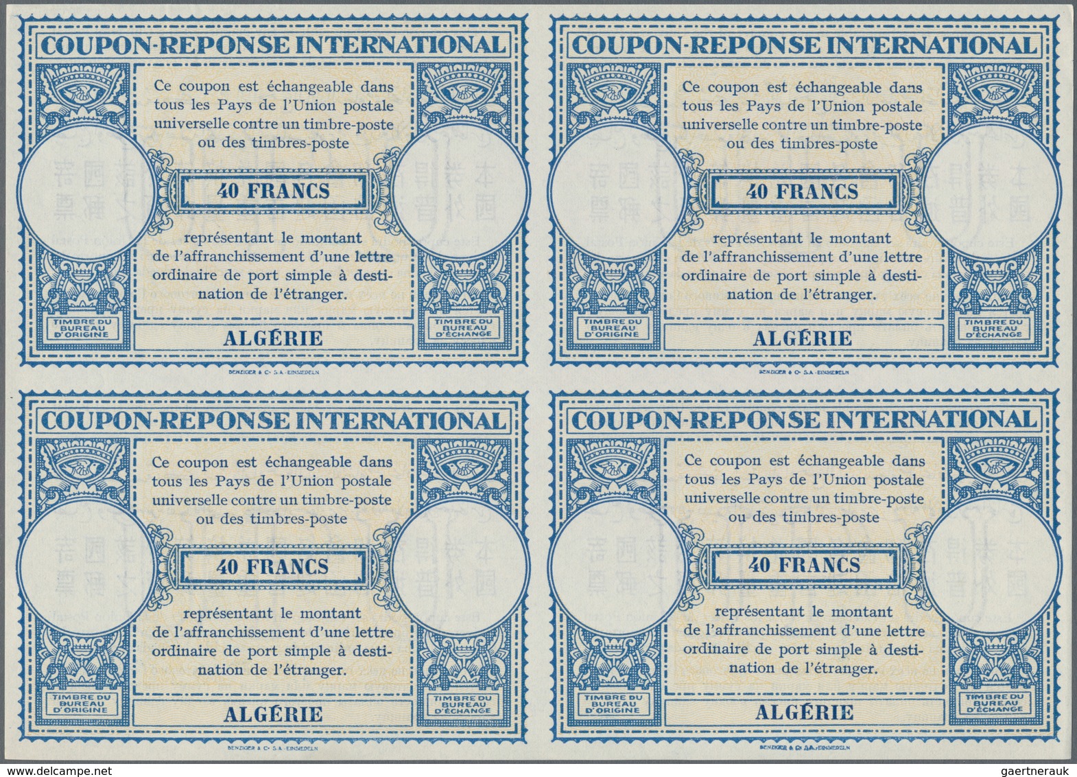 Algerien: 1952, January. International Reply Coupon 40 Francs (London Type) In An Unused Block Of 4. - Covers & Documents