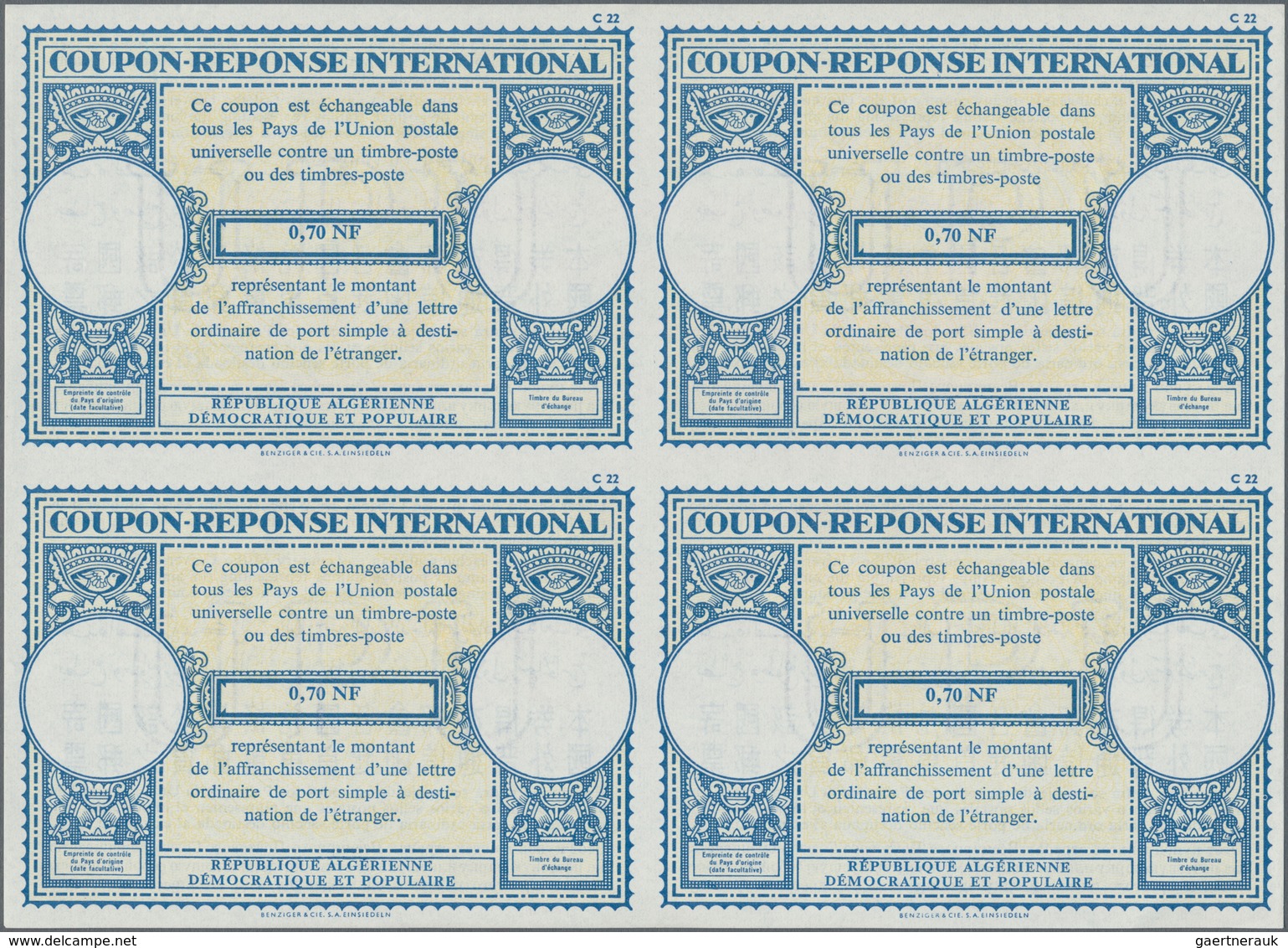 Algerien: 1963, April. International Reply Coupon 0,70 NF (London Type) In An Unused Block Of 4. Lux - Covers & Documents