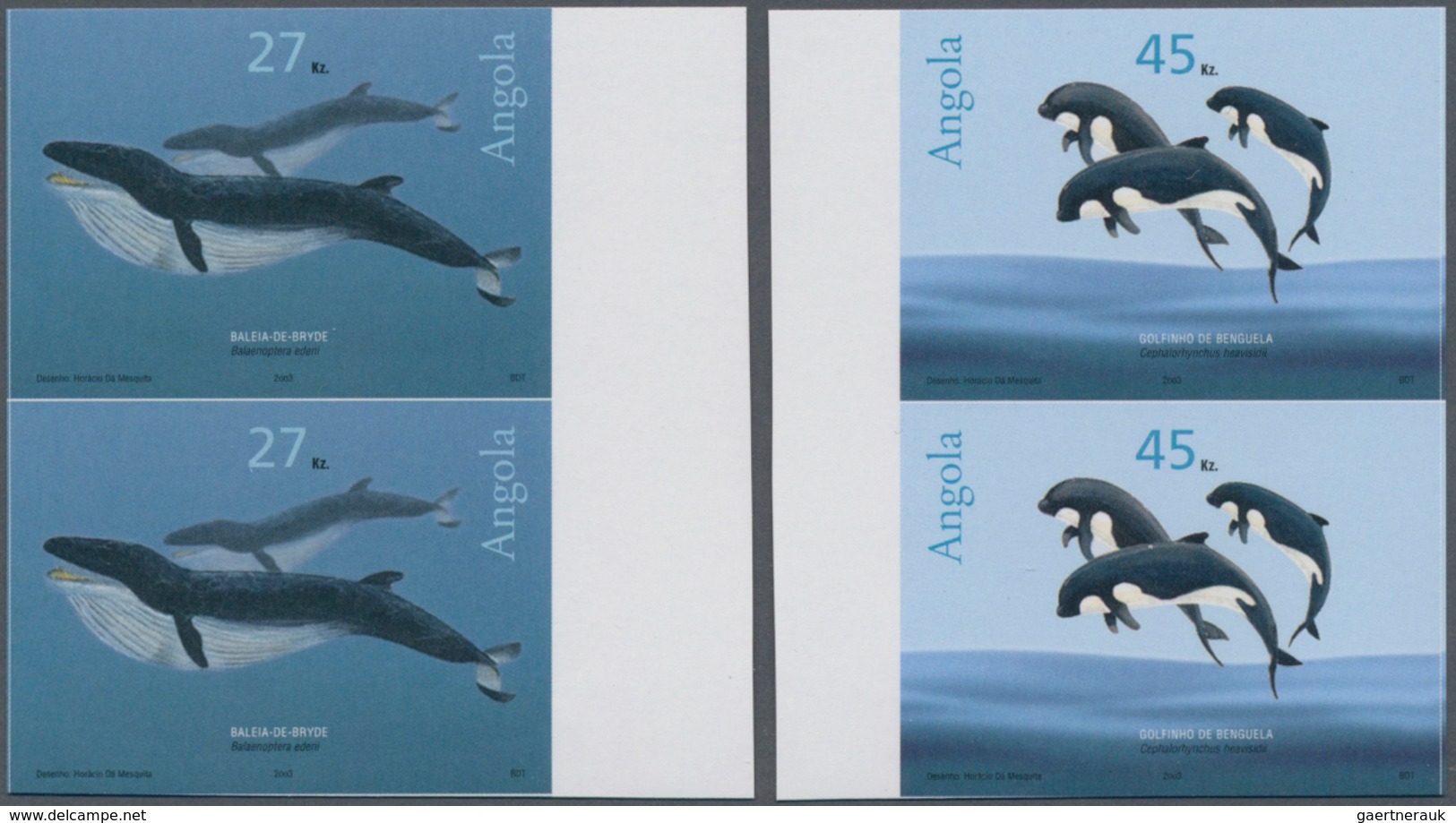 Angola: 2003, Whales Complete Set Of Two (Bryde's Whale And Heaviside Dolphin) In Vertical IMPERFORA - Angola
