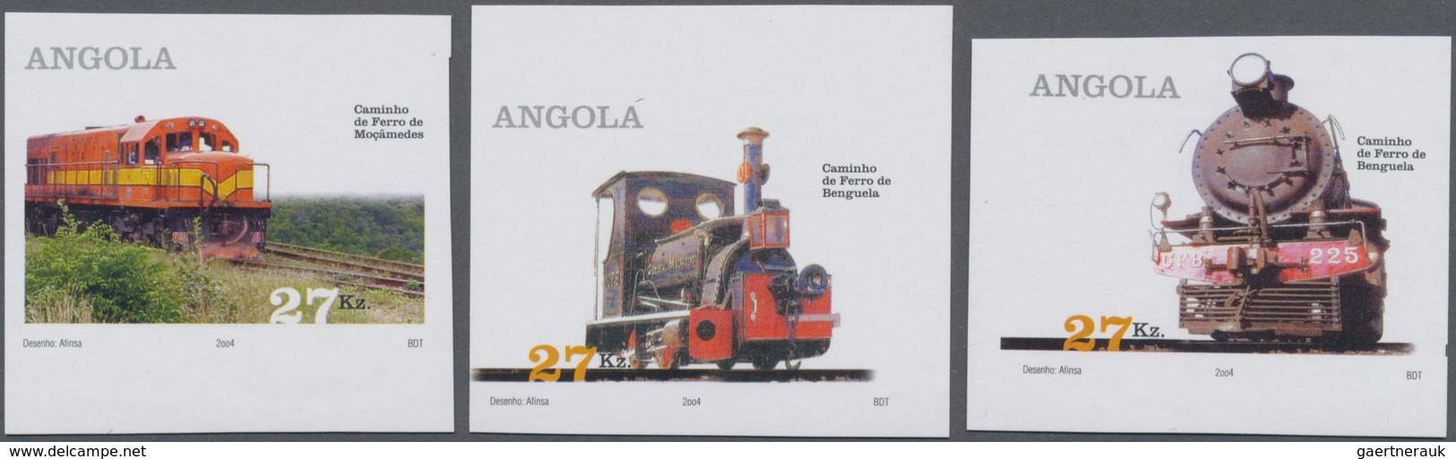 Angola: 2004, Locomotives Complete IMPERFORATE Set Of Three (Mocamedes And Benguela Railway Locomoti - Angola