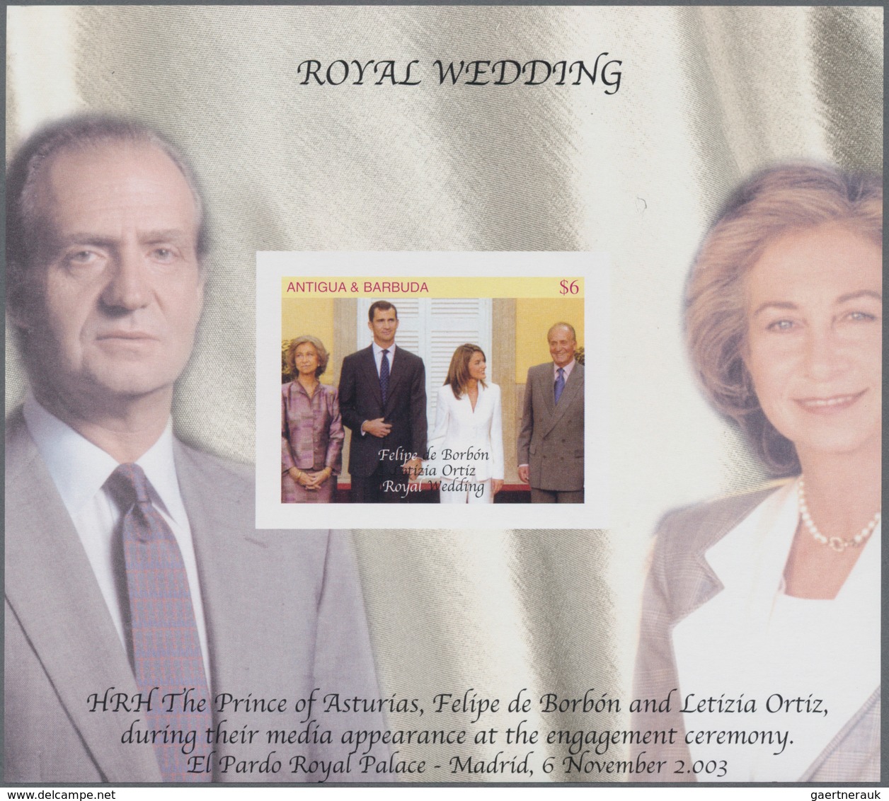 Antigua: 2004, Royal Wedding Of Prince Felipe De Borbon And Letizia Ortiz Complete Set Of Six IMPERF - Antigua Und Barbuda (1981-...)