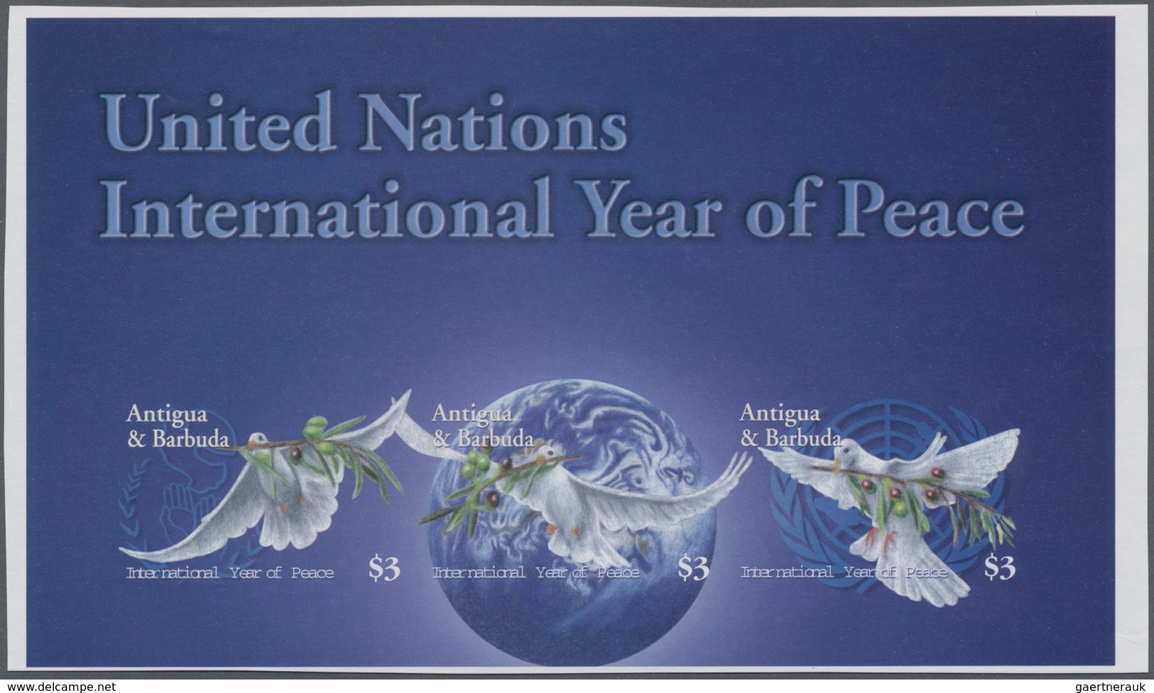 Antigua: 2004, International Year Of Peace Set Of Three Showing 'dove Of Peace' In An IMPERFORATE Sh - Antigua And Barbuda (1981-...)