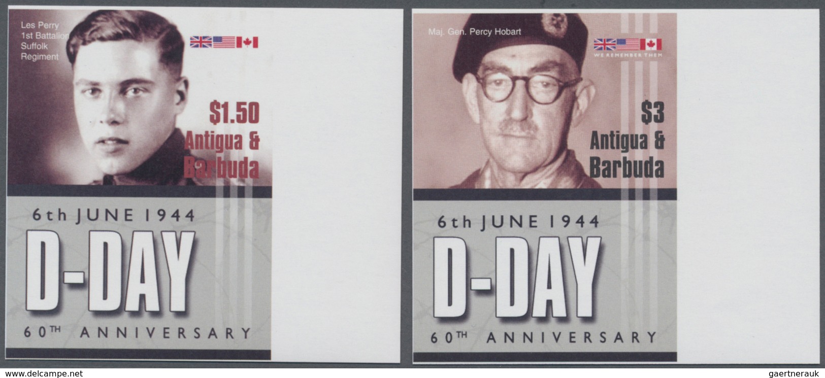 Antigua: 2004, 60th Anniversary Of D-Day Complete IMPERFORATE Set Of Four With Printed Labels At Bot - Antigua Und Barbuda (1981-...)