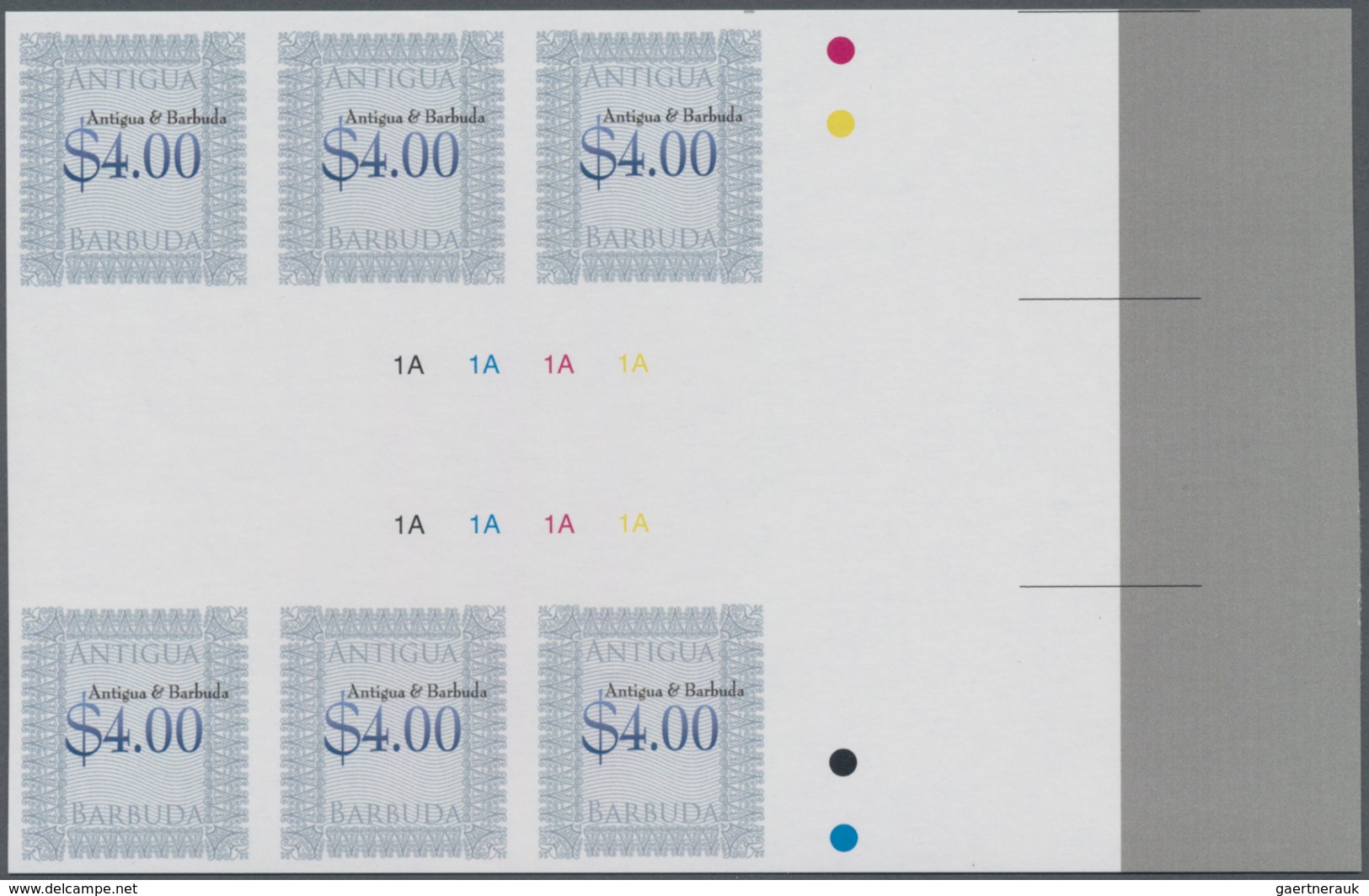 Antigua: 2009, Definitive Issue $4.00 In An IMPERFORATE Gutter Block Of Six From Right Margin With P - Antigua And Barbuda (1981-...)