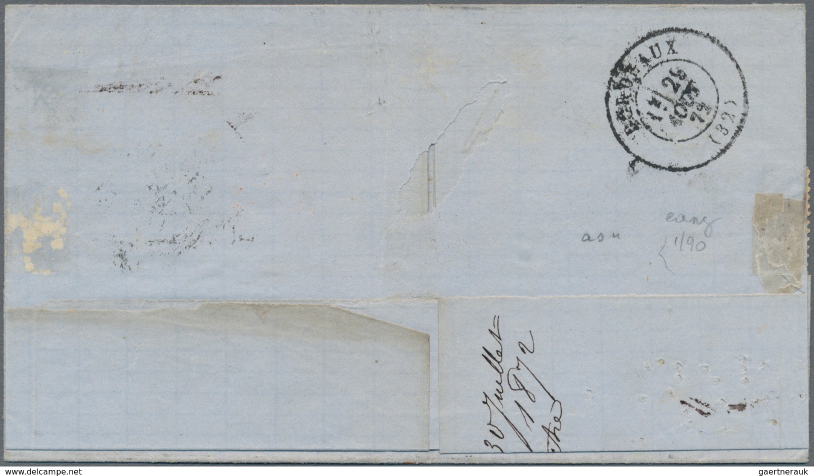 Argentinien: 1872 Folded Cover Sent From Buenos Aires To Bordeaux Per Steamer "Senegal" On The Brazi - Other & Unclassified