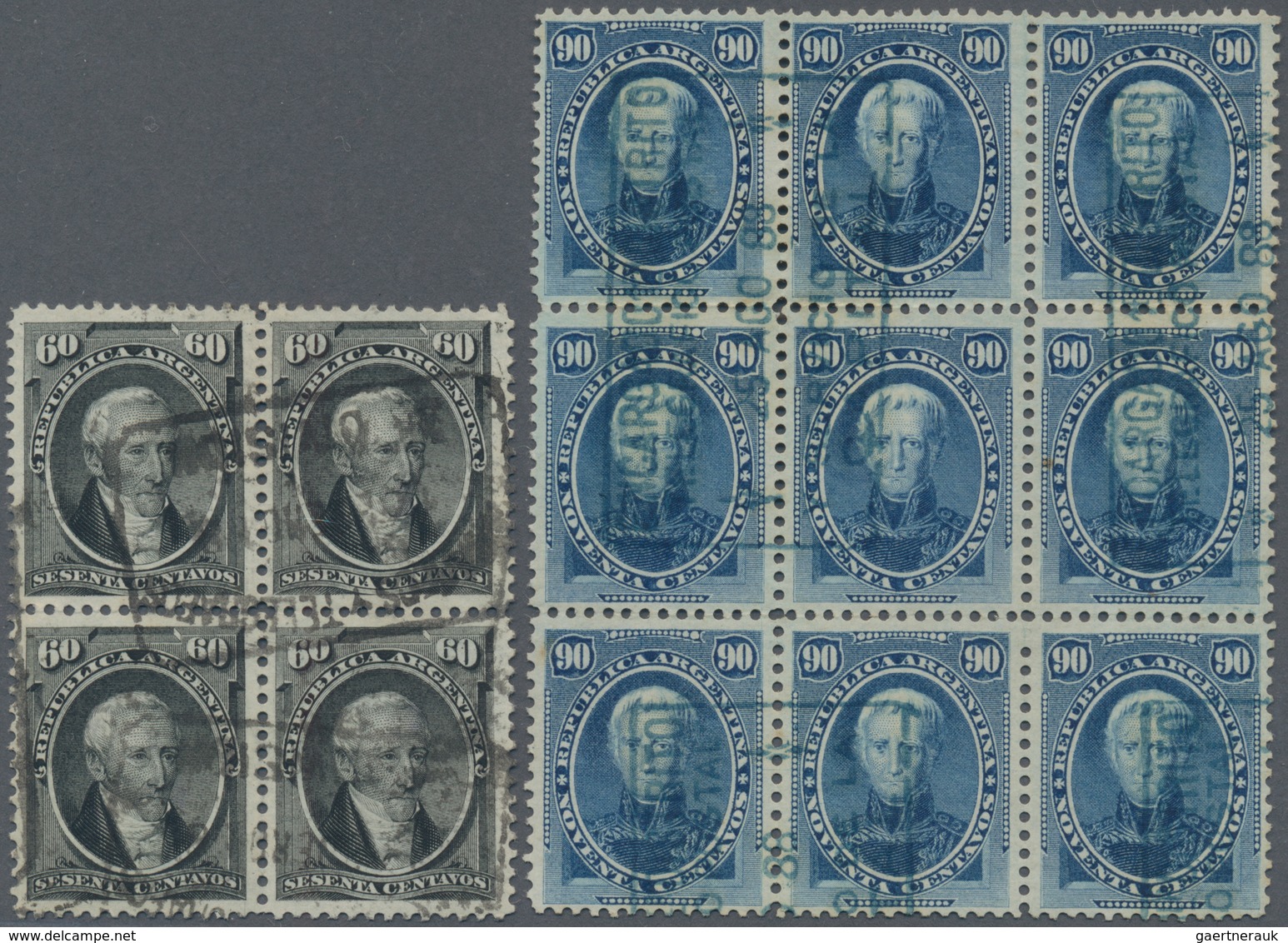 Argentinien: 1873 'de Posadas' 60c. Black Block Of Four, Used With Framed "Correos Y Telegrafos" Dat - Other & Unclassified