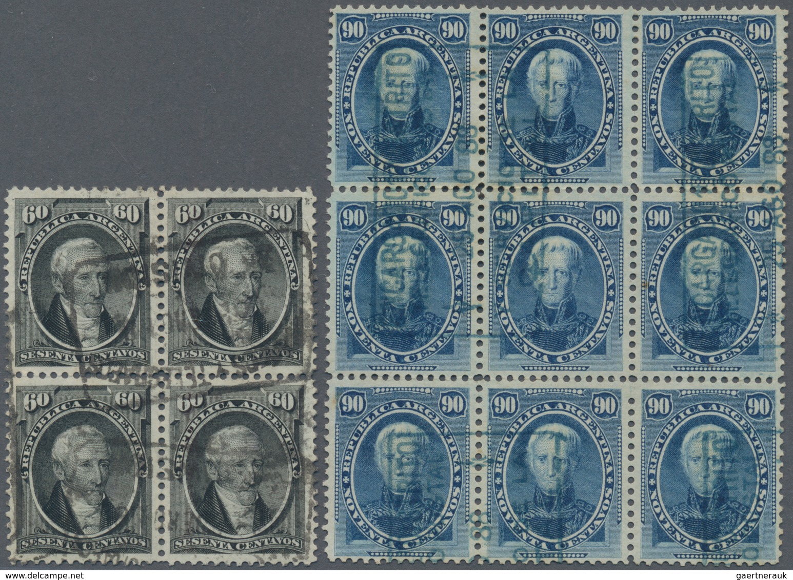 Argentinien: 1873 'de Posadas' 60c. Black Block Of Four, Used With Framed "Correos Y Telegrafos" Dat - Otros & Sin Clasificación