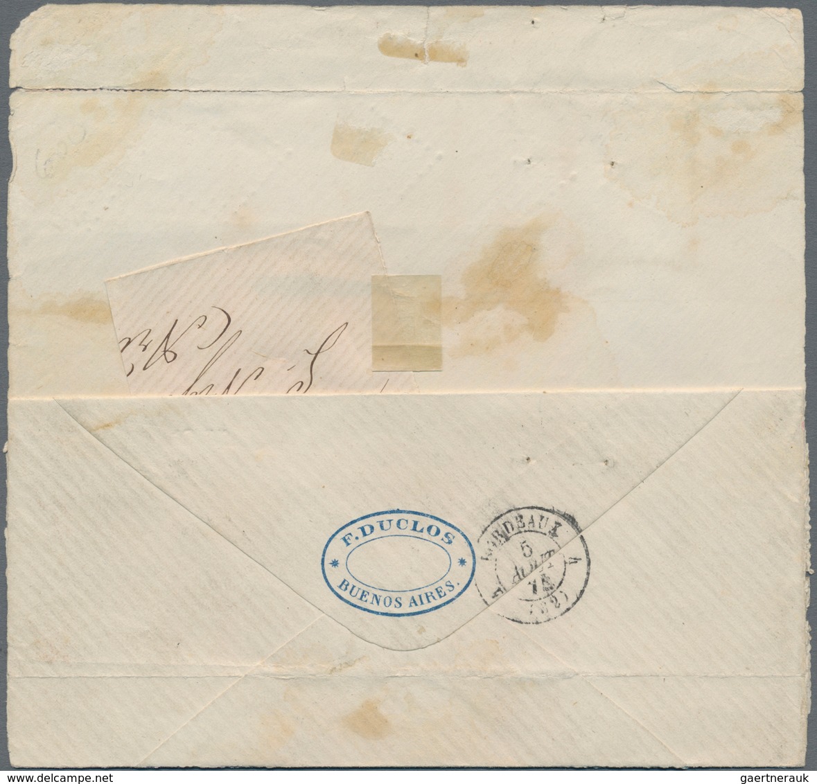 Argentinien: 1874 Large Part Of Cover Sent From Buenos Aires To Bodeaux Per Steamer "Geronde", Frank - Other & Unclassified