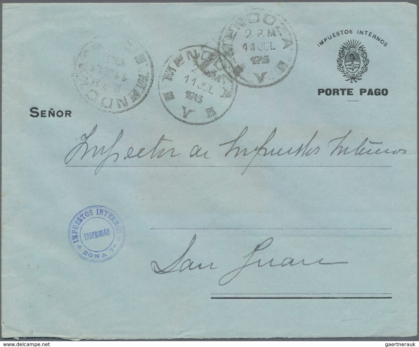Argentinien: 1913 Commercially Used Postal Form Envelope With Black Postage Paid, Sent From Mendoza - Other & Unclassified