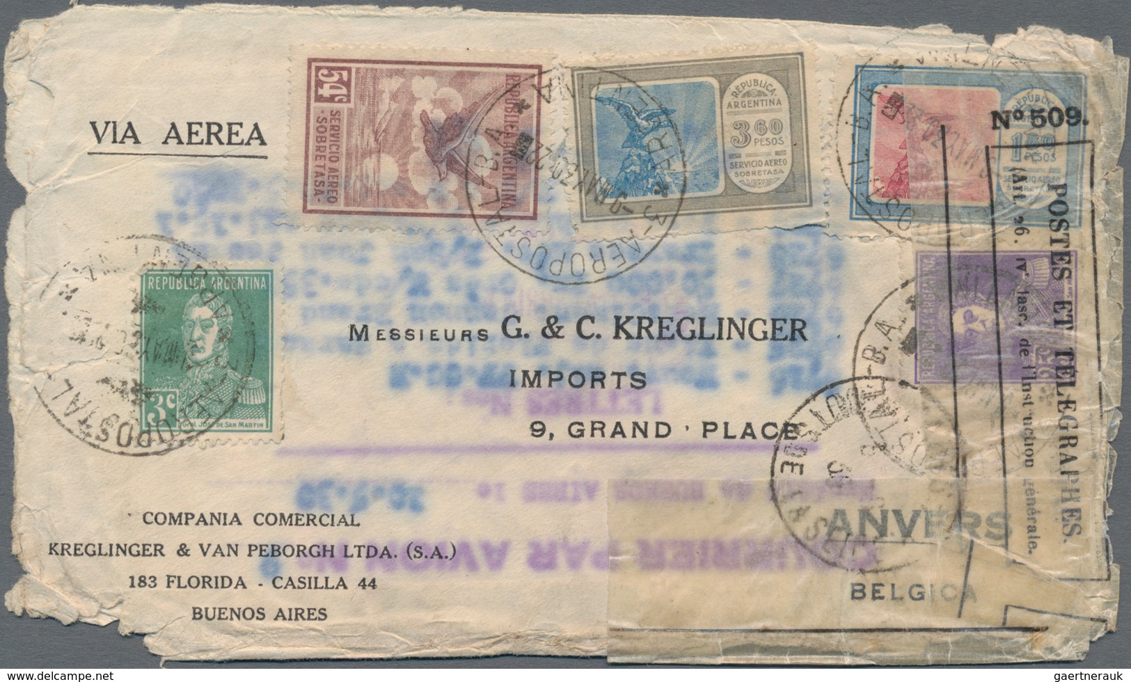 Argentinien: 1930 (10 Mai) Colourfull Franked Disaster-envelope With Water-damage And Postally Repai - Other & Unclassified