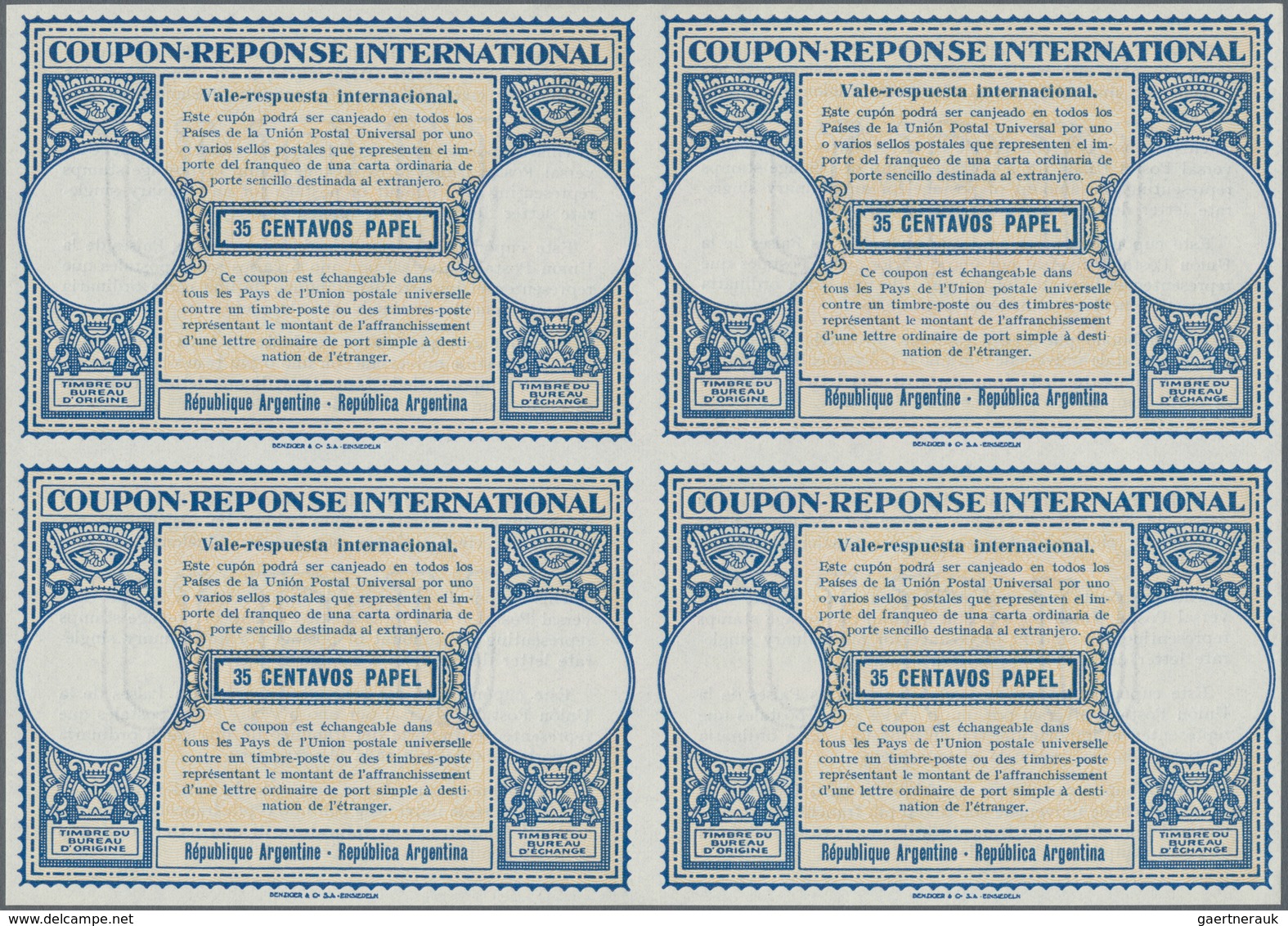 Argentinien: 1947, April. International Reply Coupon 35 Centavos Papel (London Type) In An Unused Bl - Other & Unclassified