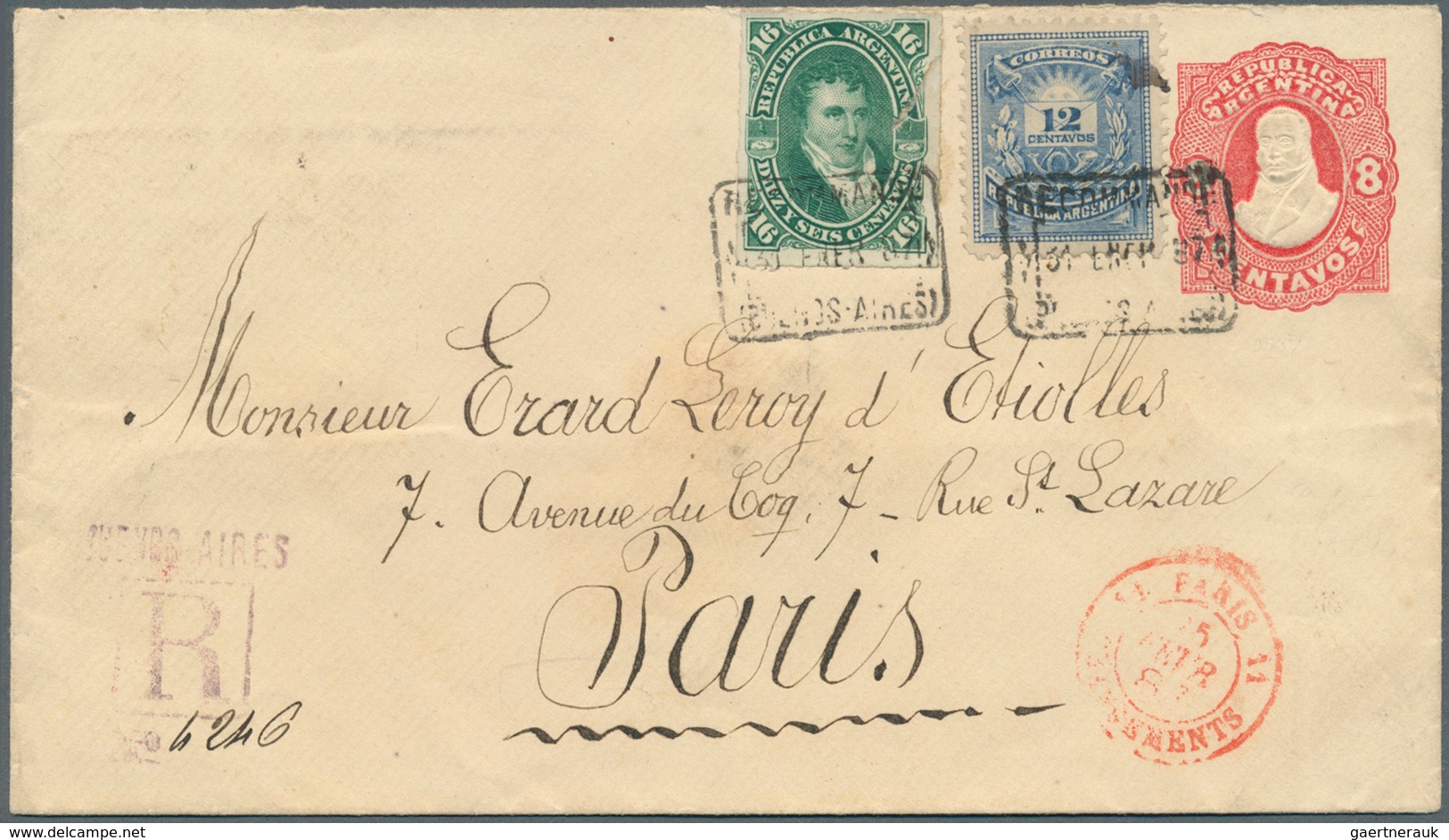 Argentinien - Ganzsachen: 1887 Postal Stationery Envelope 8c. Red Uprated 1878 'Manuel Belgrano' 16c - Postal Stationery