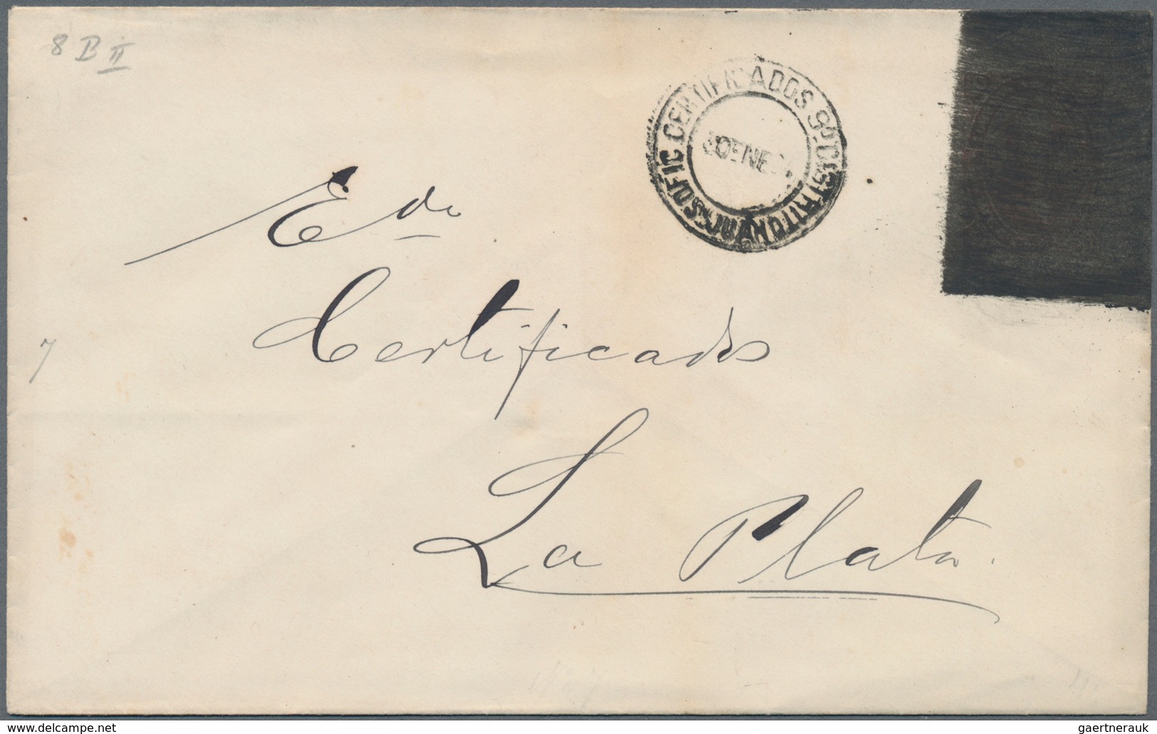 Argentinien - Ganzsachen: 1888, Stationery Envelope Riva-Davia 10 C With Watermark(!) And Black Over - Postal Stationery