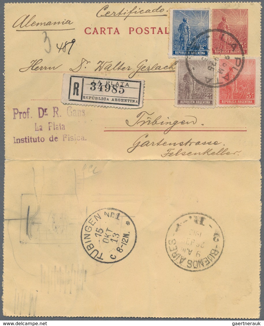 Argentinien - Ganzsachen: 1913, Letter Card 5c. Carmine Uprated By 2c. Brown, 5c. Orange-red And 12c - Ganzsachen