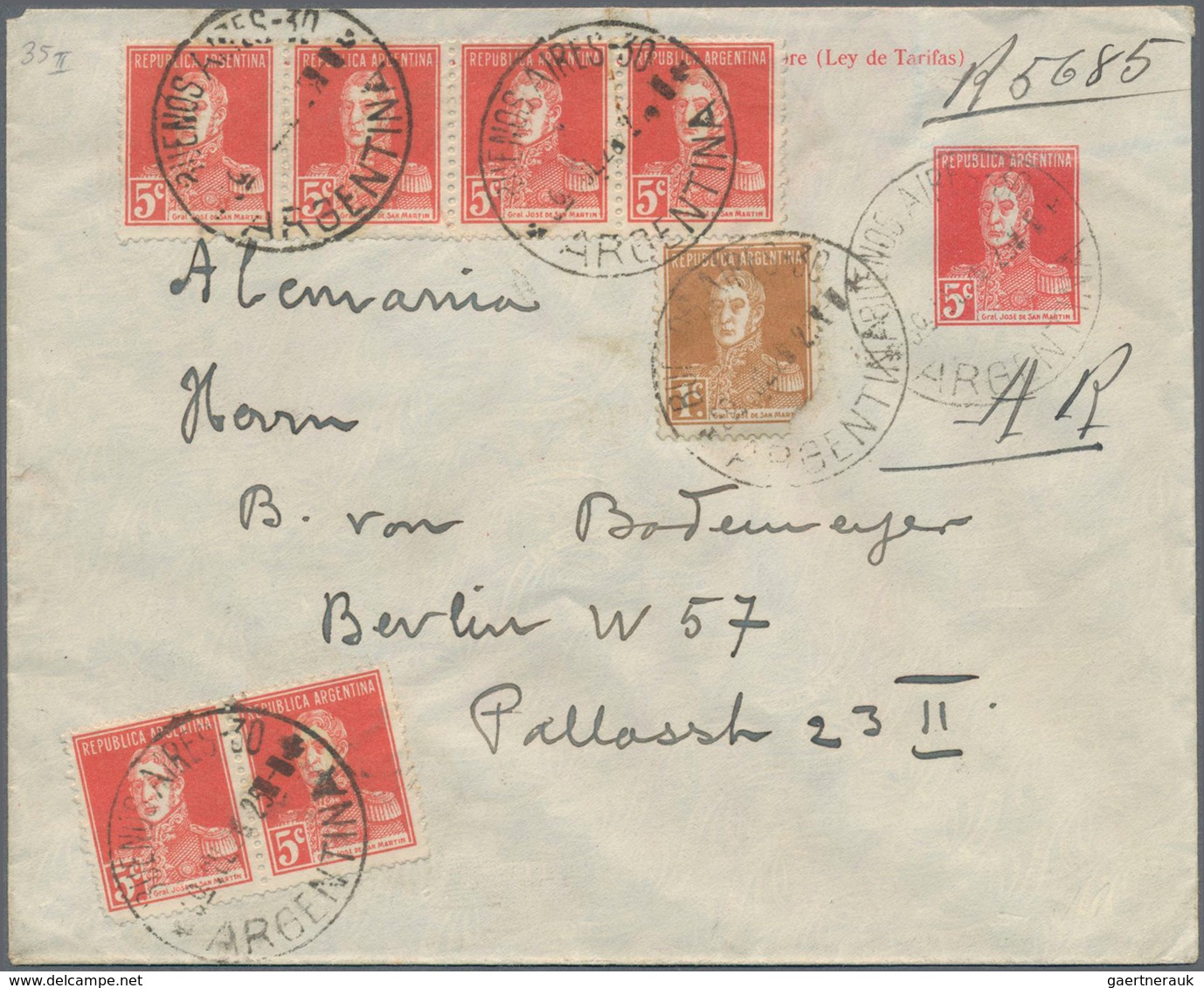 Argentinien - Ganzsachen: 1925 Commercially Used And Uprated Postal Stationery Envelope, Sent By Reg - Ganzsachen