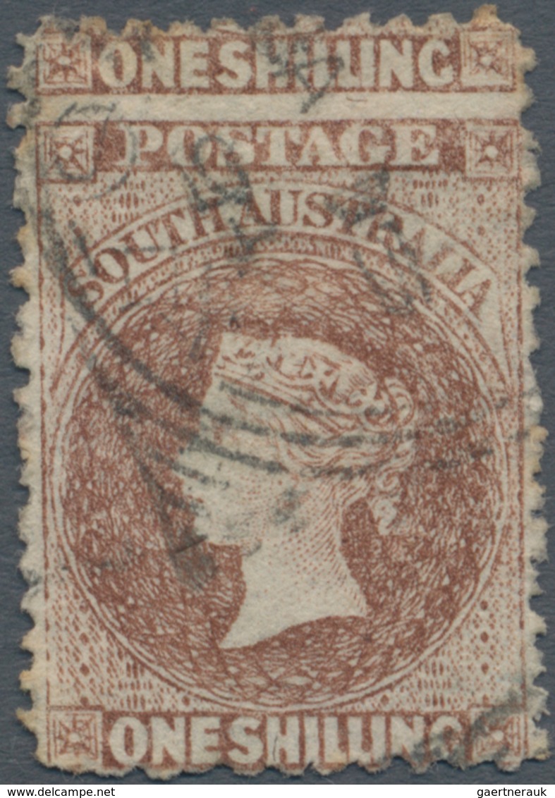 Südaustralien: 1877 QV 1s. Red-brown Showing TOP PERFORATION SHIFTED Upwards So That "ONE SHILLING" - Briefe U. Dokumente