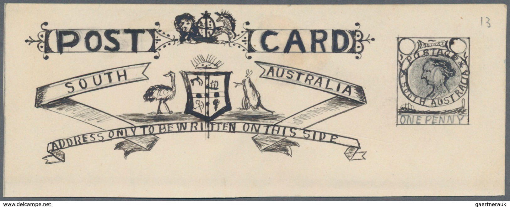 Südaustralien: 1890's, Postcard Design Competition ESSAY ('Amateur' No. 13) Of Heading Of Postcard H - Covers & Documents