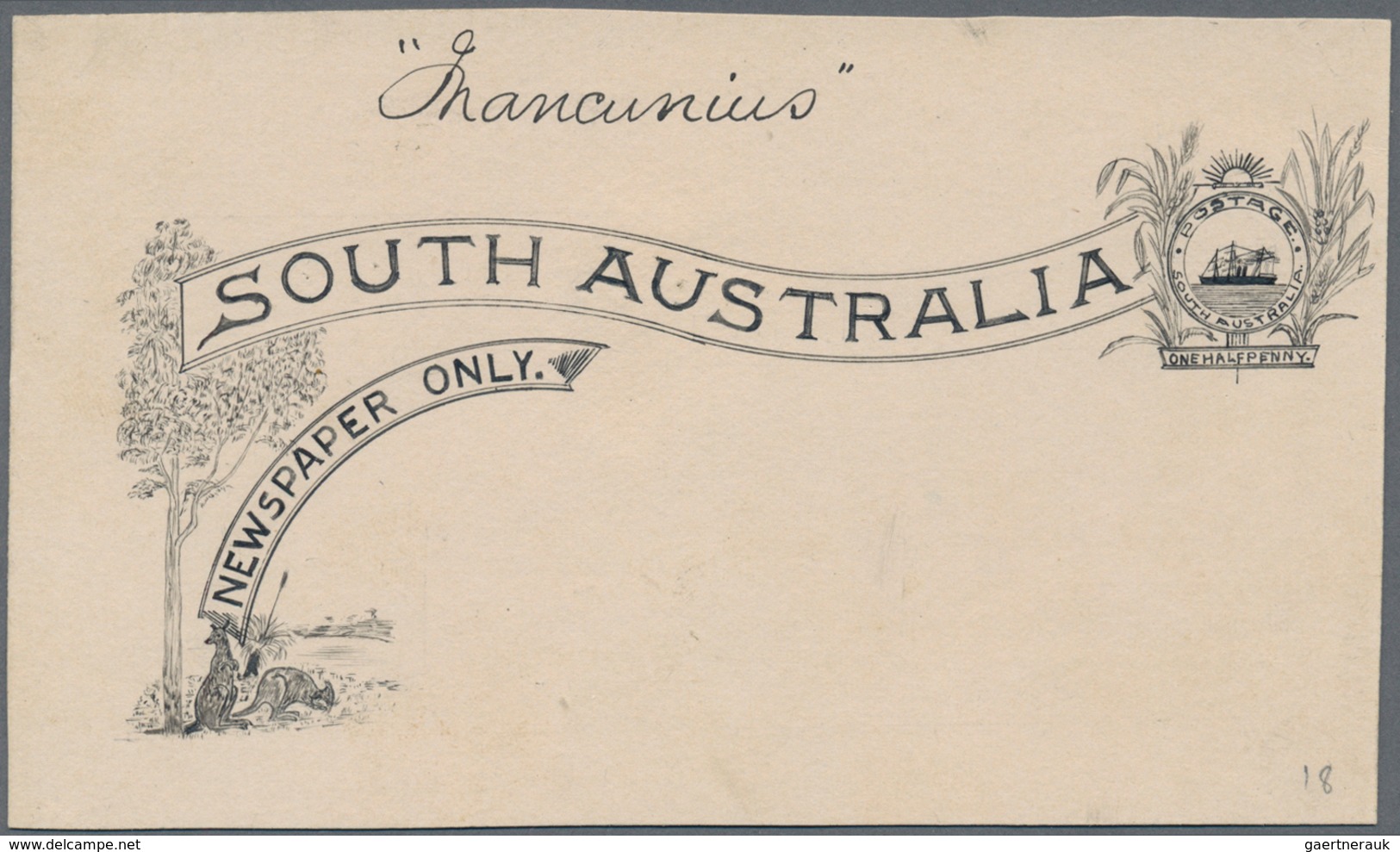 Südaustralien: 1890's, Wrapper Design Competition ESSAY ('Mancunius' No. 18) Of Heading Of Wrapper ' - Covers & Documents