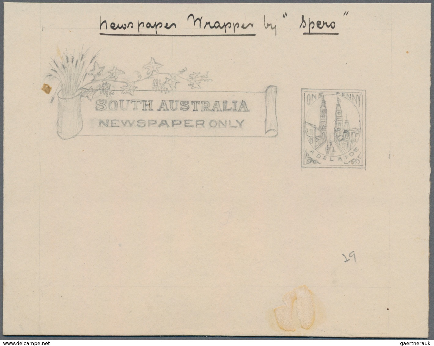 Südaustralien: 1890's, Wrapper Design Competition ESSAY ('Spero' No. 29) Of Heading Of Wrapper 'News - Briefe U. Dokumente