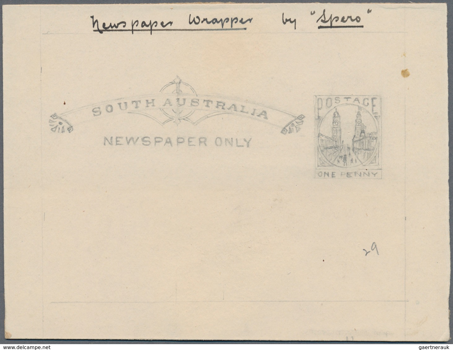 Südaustralien: 1890's, Wrapper Design Competition ESSAY ('Spero' No. 29) Of Heading Of Wrapper 'News - Briefe U. Dokumente