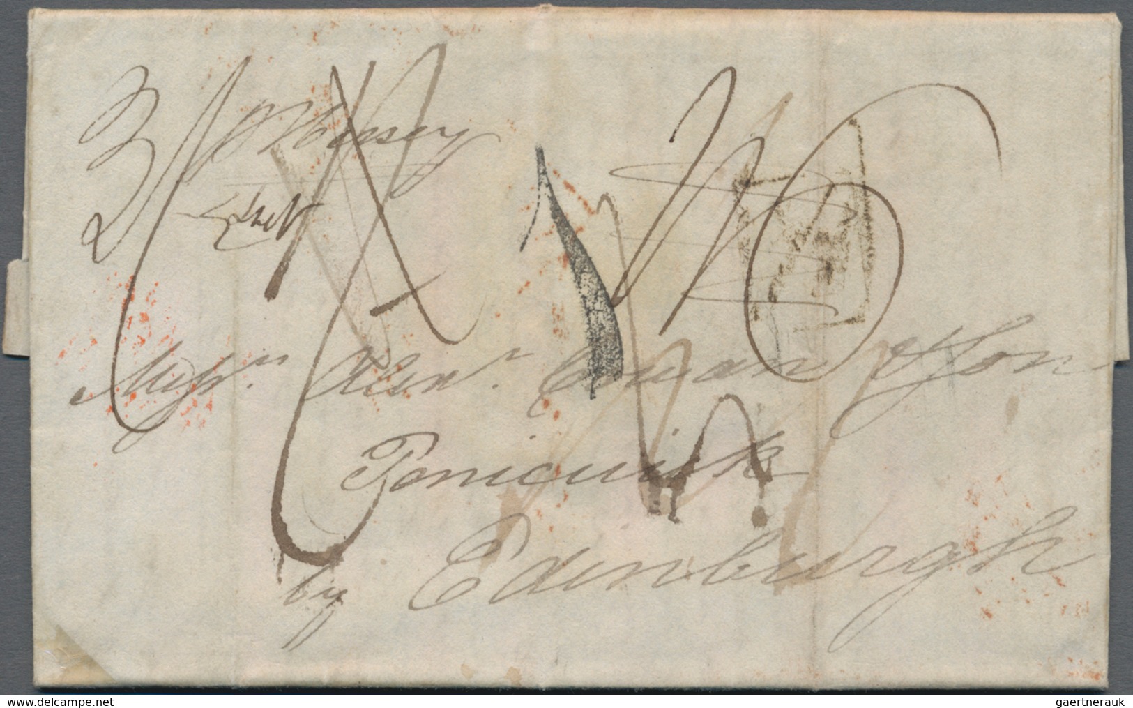 Tasmanien: 1834, Prephilatelic Letter From Hobart To Edinburgh, On Reverse Wax Seal And Red Frame Ca - Covers & Documents