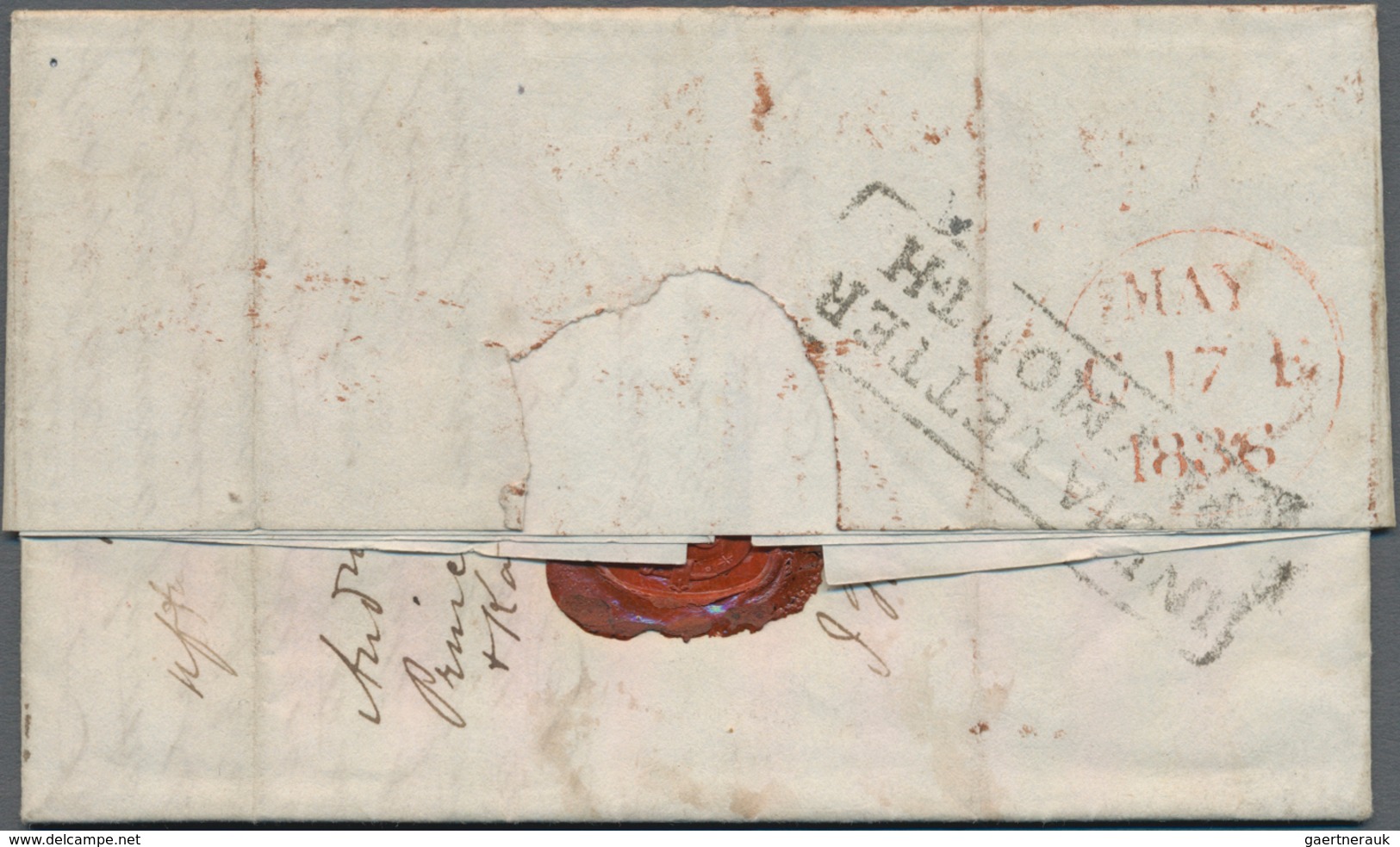 Tasmanien: 1835, Prephilatelic Letter From Hobart Via Guam To Edinburgh, On Reverse Intact Wax Seal - Covers & Documents
