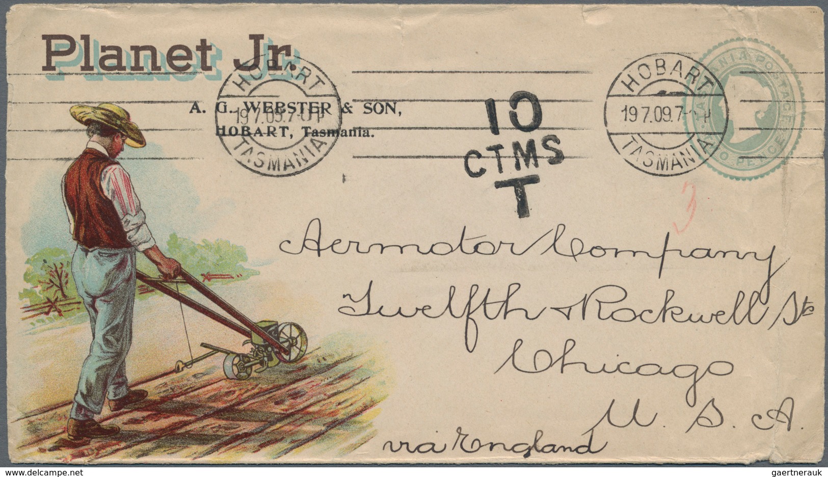 Tasmanien - Ganzsachen: 1909 (19.7.), PTPO Stat. Envelope QV 2d. Blue-green For A.G. Webster & Son ' - Covers & Documents