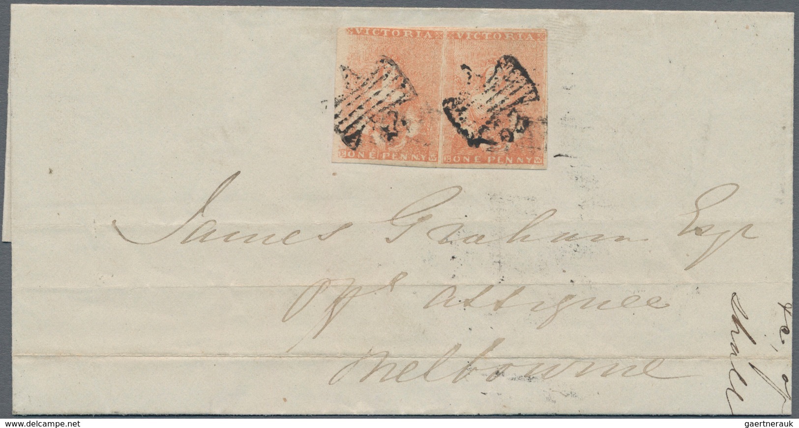 Victoria: 1850, Folded Entire Bearing 'Half Length' Horiz. Pair 1d. Dull Red Good Used With Two Butt - Covers & Documents
