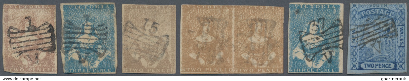 Victoria: 1851/1857 (ca.), Half Lengths Six Stamps (4 X 2d. Incl. A Horiz. Pair And 2 X 3d.) Incl. D - Briefe U. Dokumente