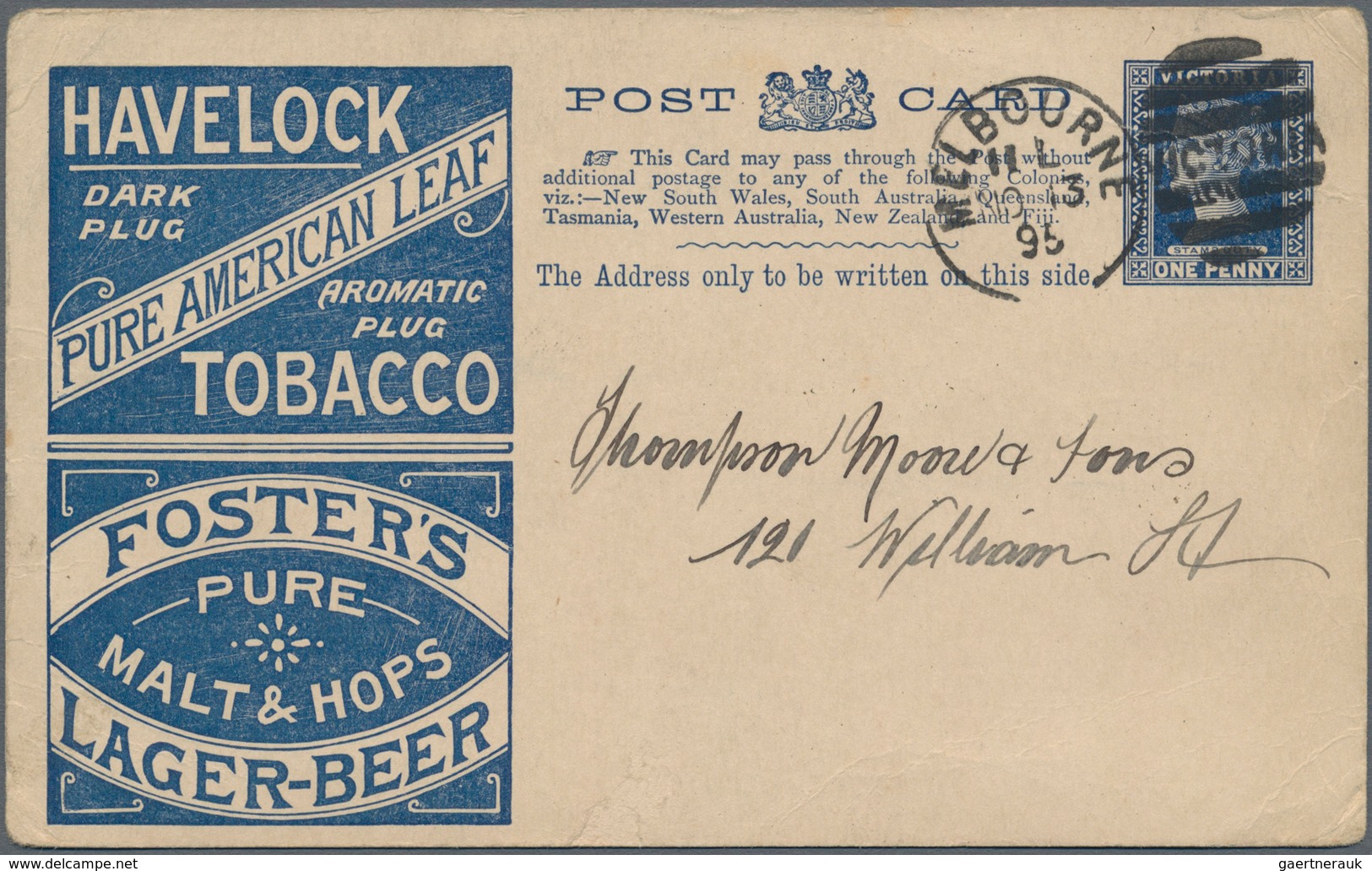 Victoria: 1895 (13.11.), Havelock/Fosters Stat. Postcard QV 1d Dark Blue Written In Brunswick And Us - Briefe U. Dokumente