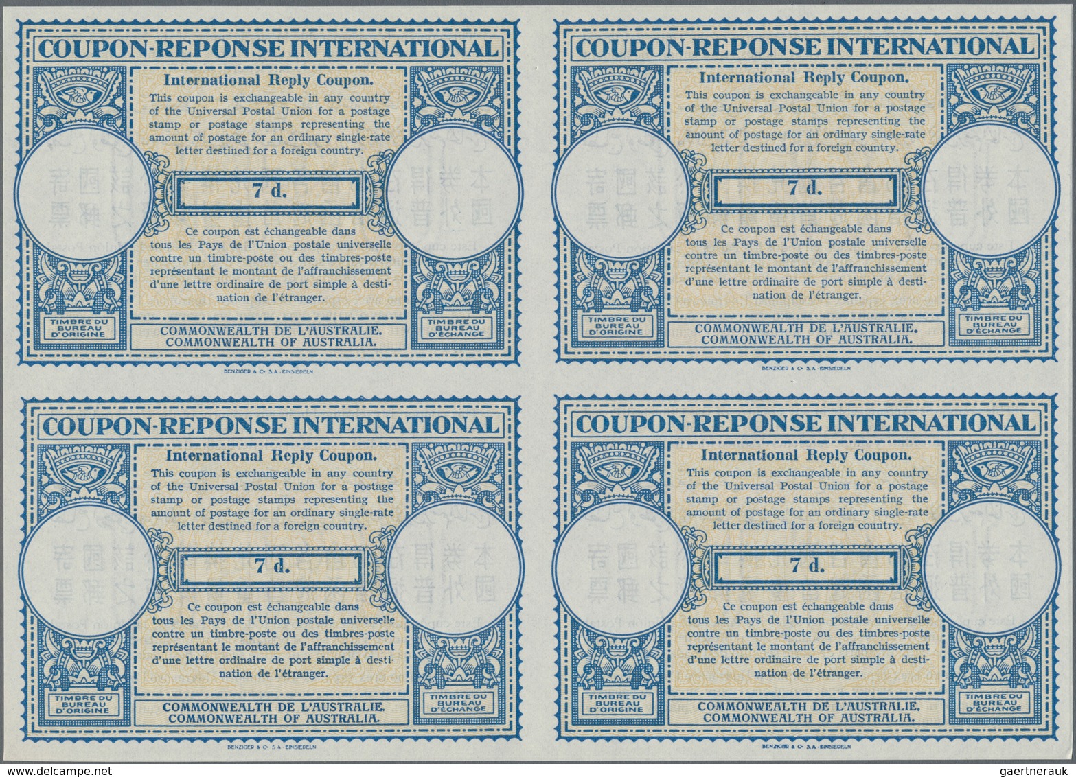 Australien: 1948, August. International Reply Coupon 7d (London Type) In An Unused Block Of 4. Luxur - Ungebraucht