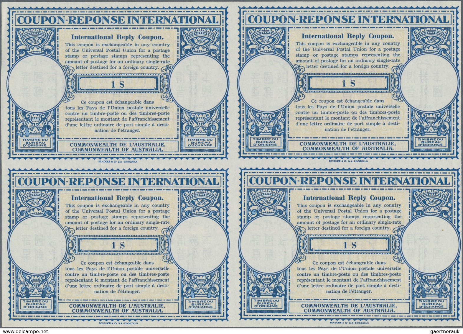 Australien: 1950, April. International Reply Coupon 1 S (London Type) In An Unused Block Of 4. Luxur - Mint Stamps