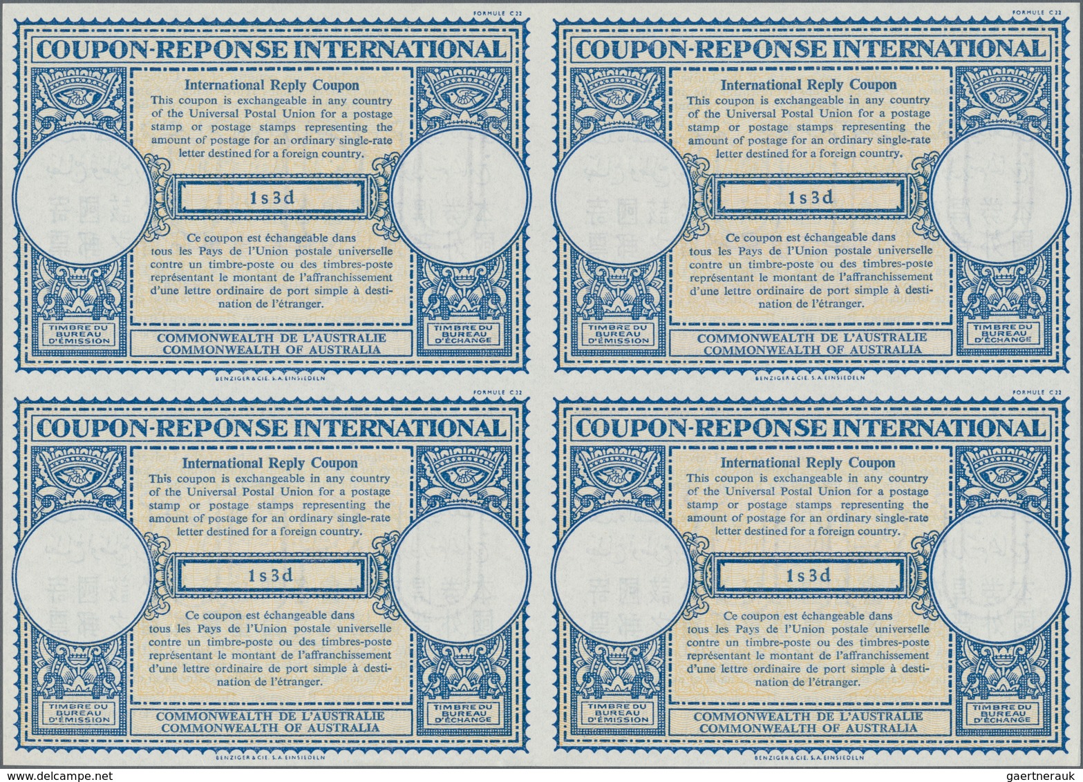 Australien: 1959, May. International Reply Coupon 1 S 3 D (London Type) In An Unused Block Of 4. Lux - Nuevos