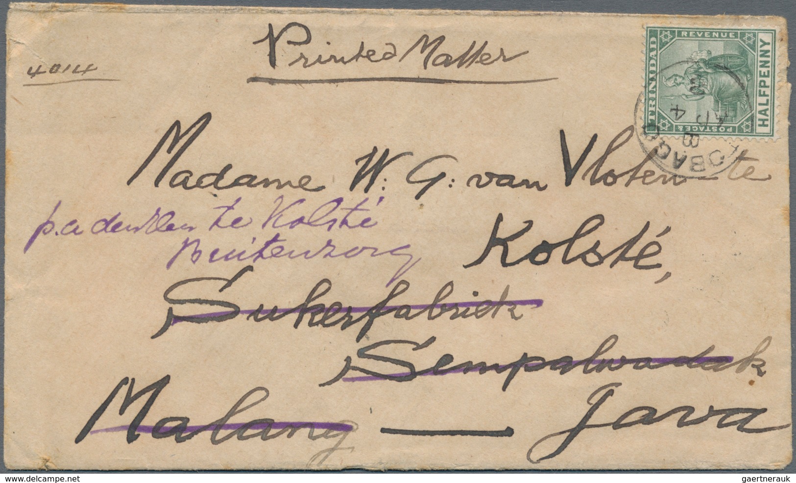 Bahamas: 1908, ½d Green Tied "TOBAGO AP 4 8" To Unsealed Envelope Endorsed "Printed Matter" To Malan - 1963-1973 Ministerial Government