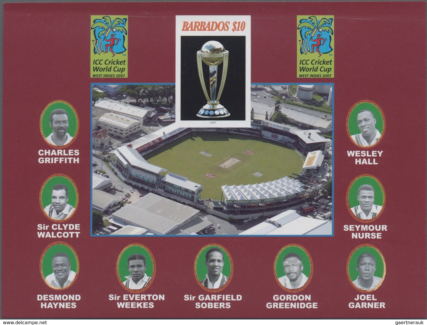 Barbados: 2007, Cricket World Cup Complete Set Of Three In Horiz. Or Vertical IMPERFORATE Pairs And - Barbados (1966-...)