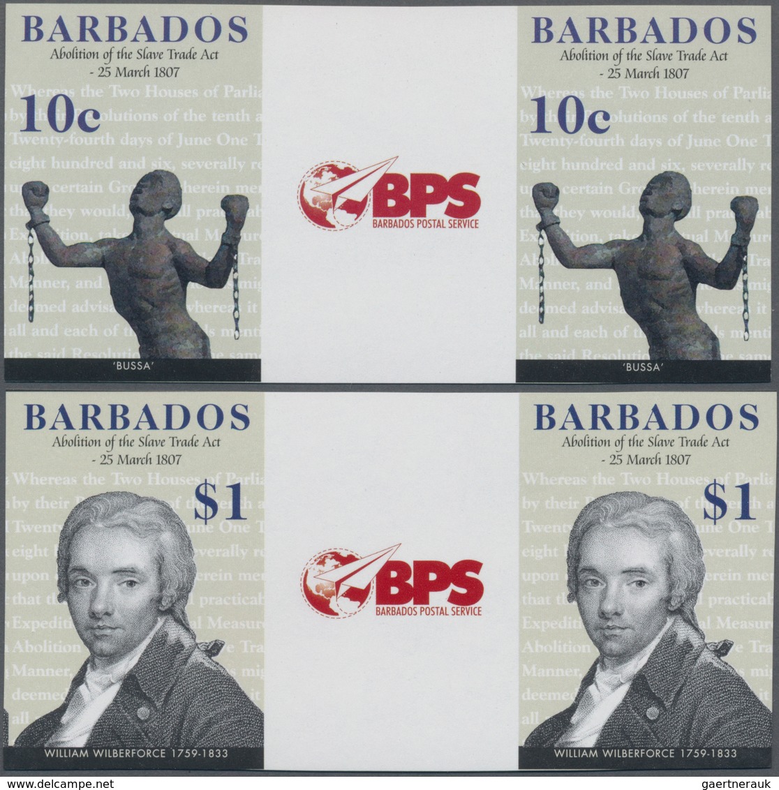 Barbados: 2007, Bicentenary Of Abolition Of The Slave Trade Act Complete Set Of Four In Vertical Or - Barbados (1966-...)