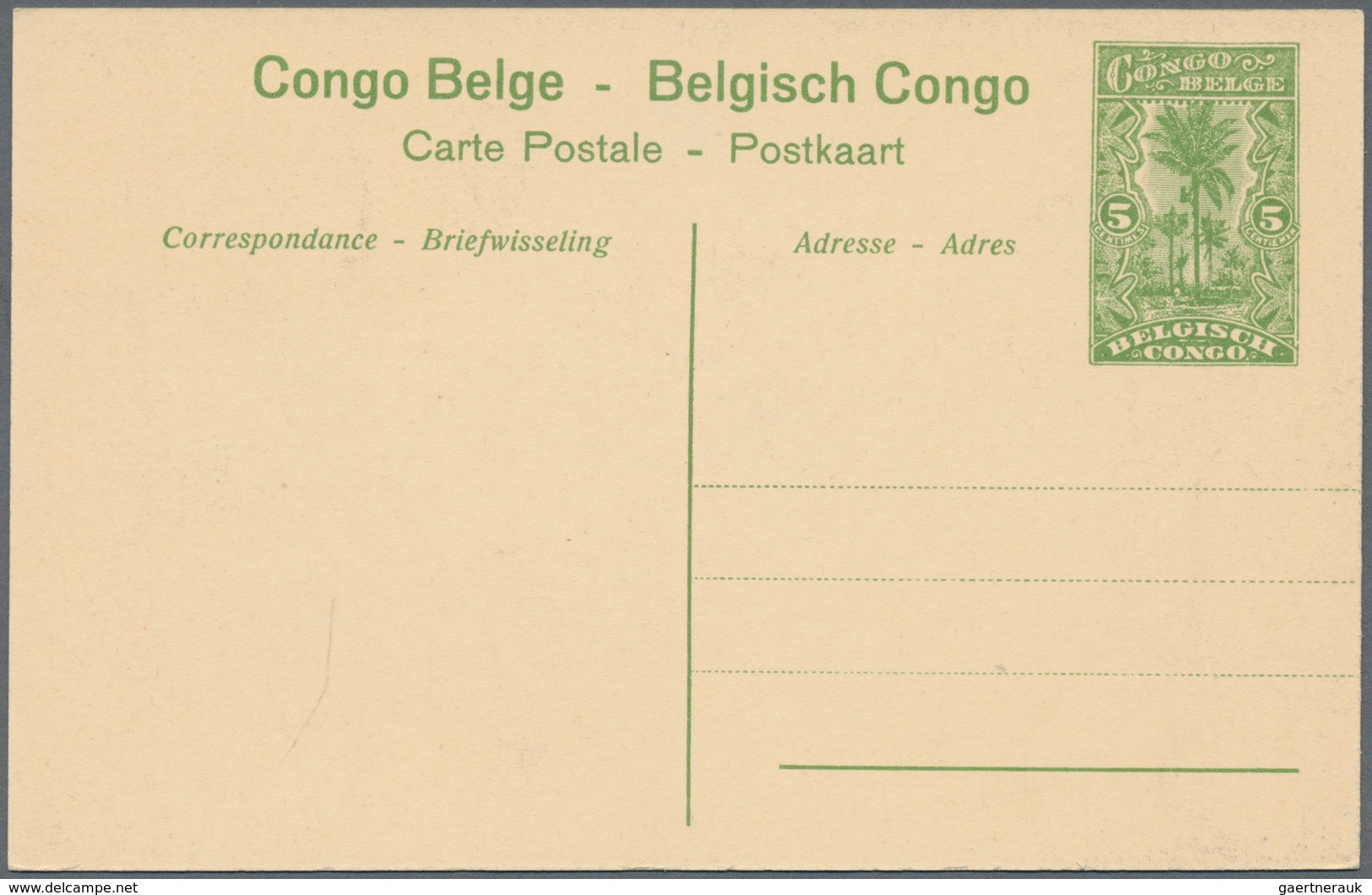 Belgisch-Kongo: 1912, Two Different Pictorial Stat. Postcards With Palm Tree 5c. Green (pict. 56 - K - Other & Unclassified