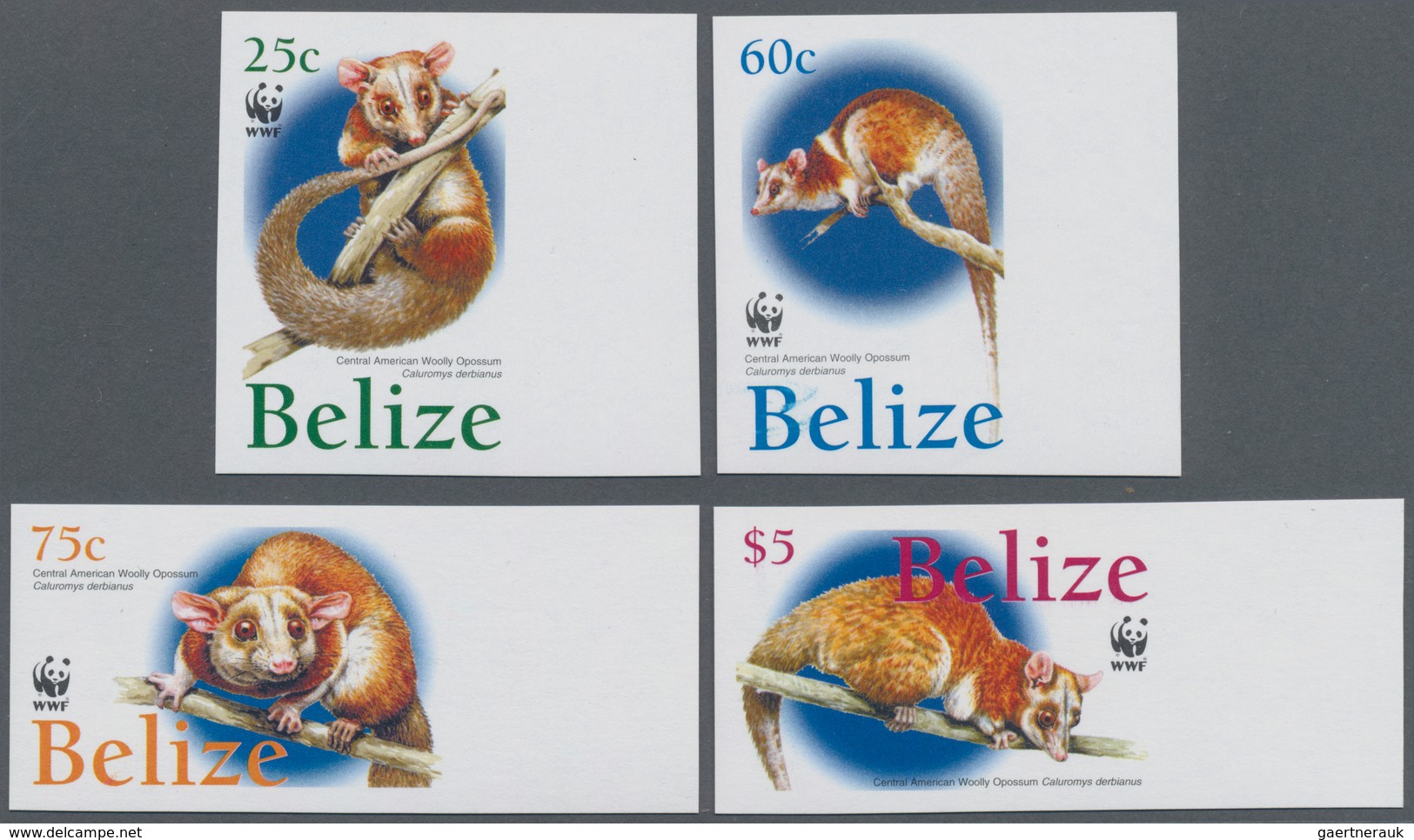 Belize: 2004, WWF 'Central American Woolly Opossum' (Caluromys Derbianus) Complete IMPERFORATE Set O - Belize (1973-...)