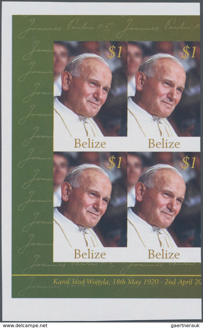 Belize: 2005, Death Of Pope John Paul II. $1 In An IMPERFORATE Block Of Four With Margins On Three S - Belize (1973-...)