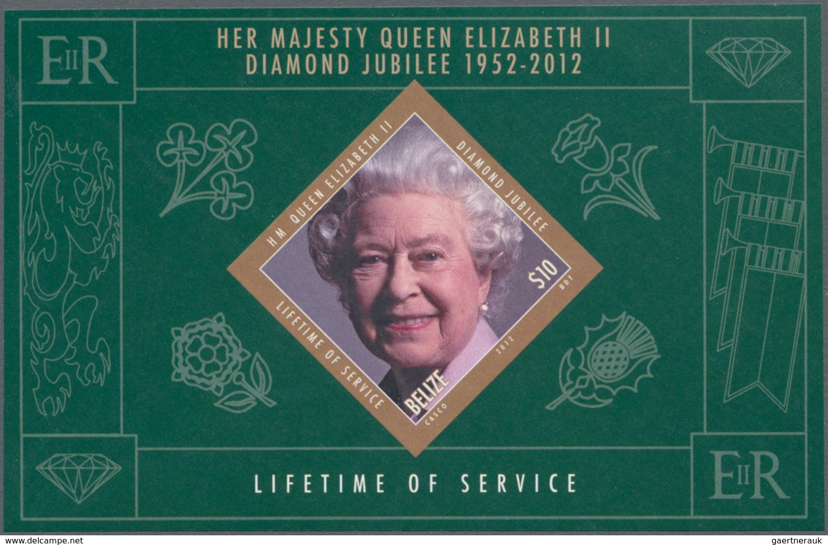 Belize: 2012, Diamond Jubilee Of QEII Complete Set Of Six In An IMPERFORATE Sheetlet With Colour Bar - Belize (1973-...)