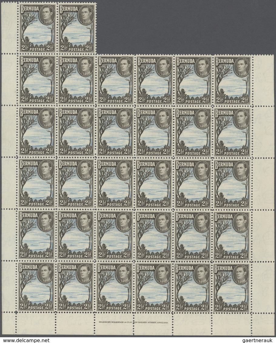 Bermuda-Inseln: 1941 'Grape Bay' 2½d. Pale Blue & Sepia-black, Two Complete Sheets Of 60 Plus Part S - Bermuda