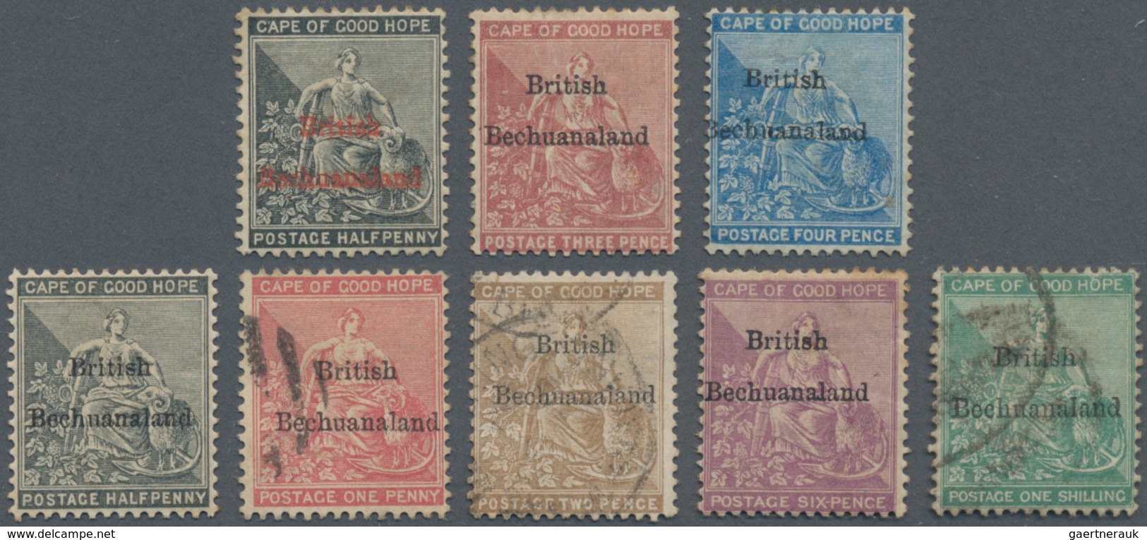Betschuanaland: 1885-87 Complete Set Of Eight Cape Definitives Optd. "British/Bechuanaland", Three W - 1885-1964 Bechuanaland Protectorate