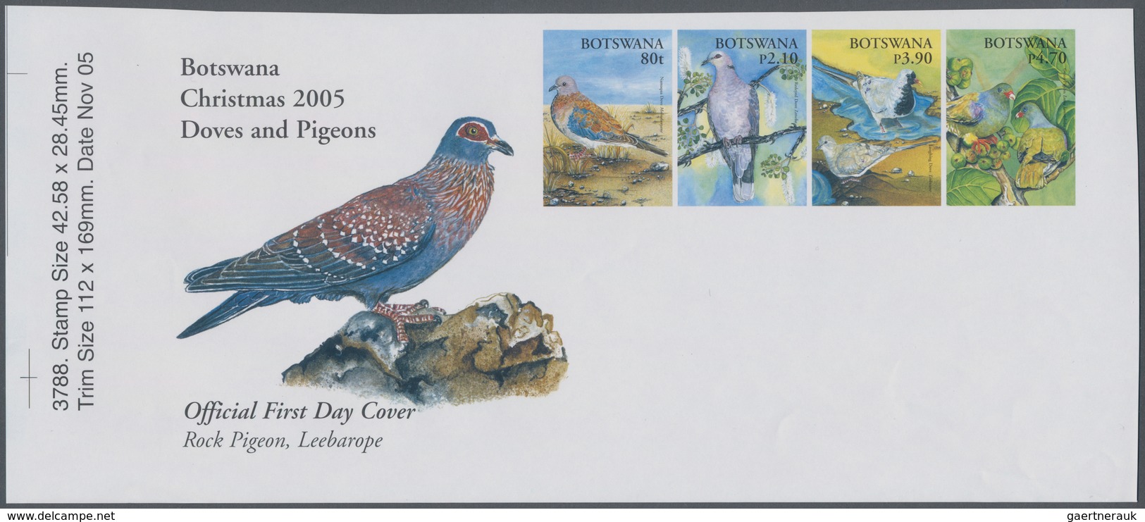 Botswana: 2005, Pigeons, IMPERFORATE Proof Se-tenant Strip Of Four With Pictured Selvedge, Mint Neve - Botswana (1966-...)