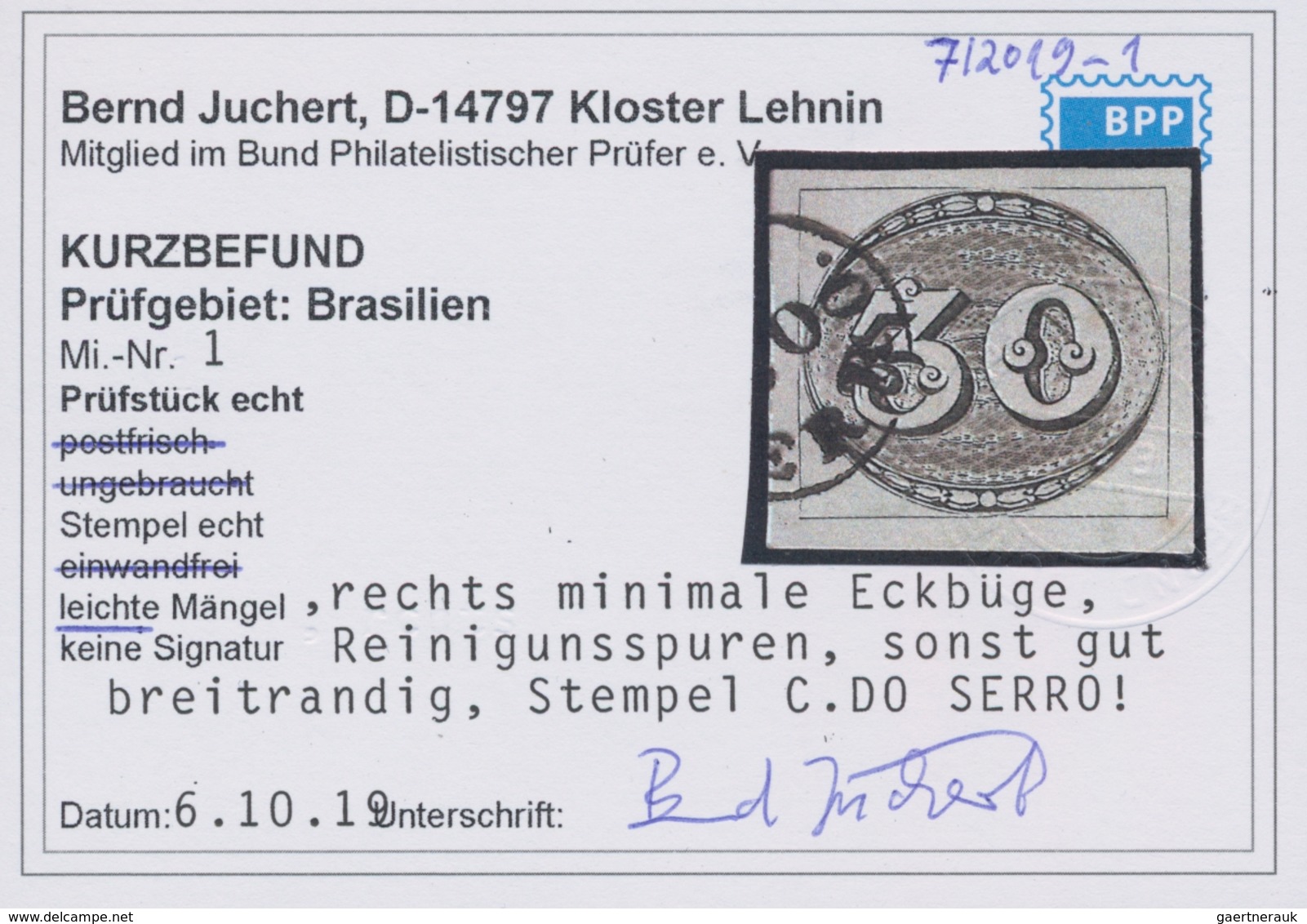 Brasilien: 1843, 30r. Black, Fresh Colour And Wide Margins All Around, Clearly Oblit. By C.DO SERRO - Gebraucht