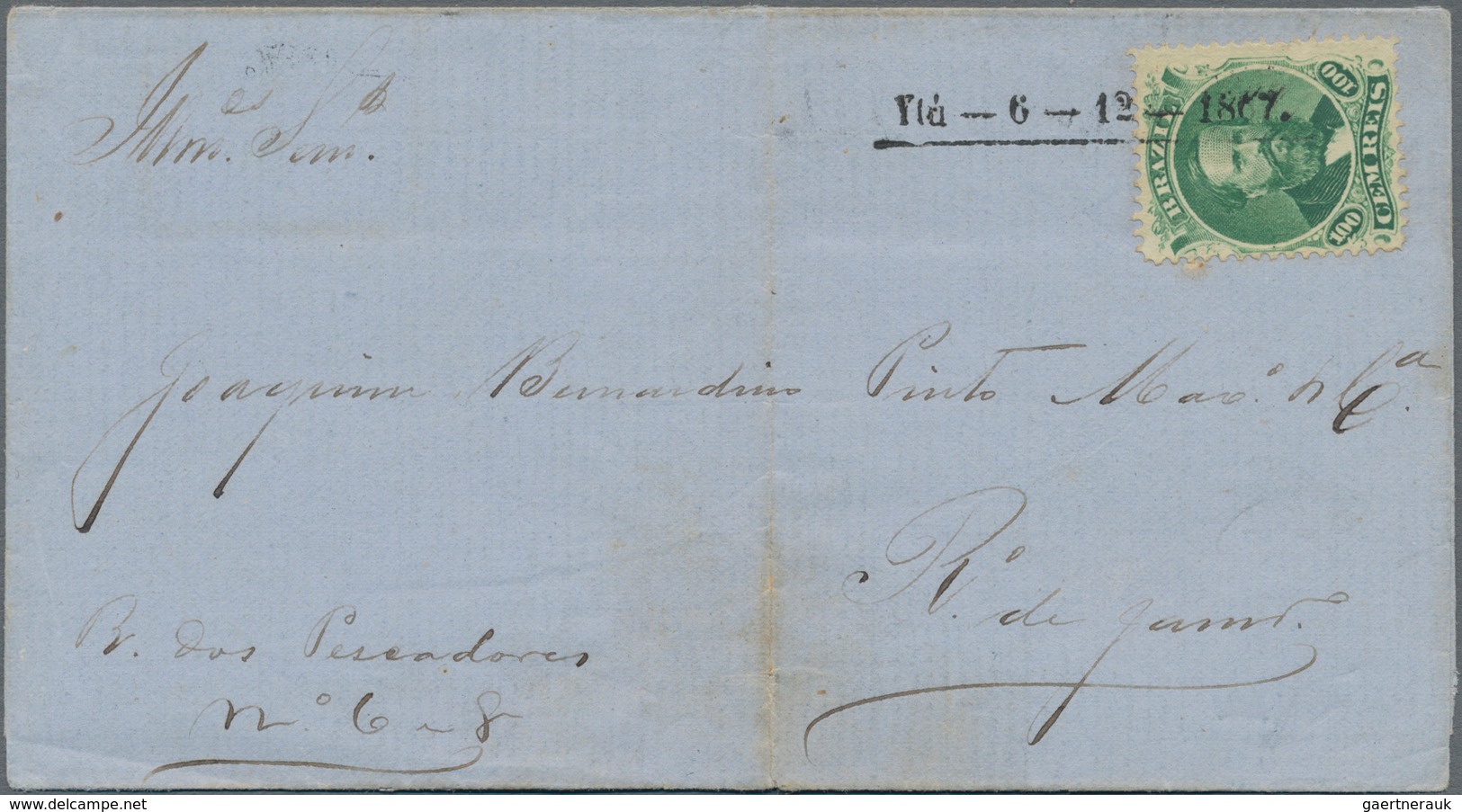 Brasilien: 1866, Pedro II 100 R Green On Folded Letter With Rare Single-line Canc. "Yta-6-12-1867" S - Gebraucht