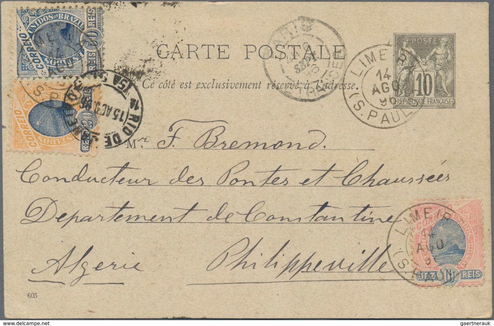 Brasilien: 1896/1897, Mail To Philippeville/Algeria, Two French Stationeries Used As Form And Bearin - Used Stamps